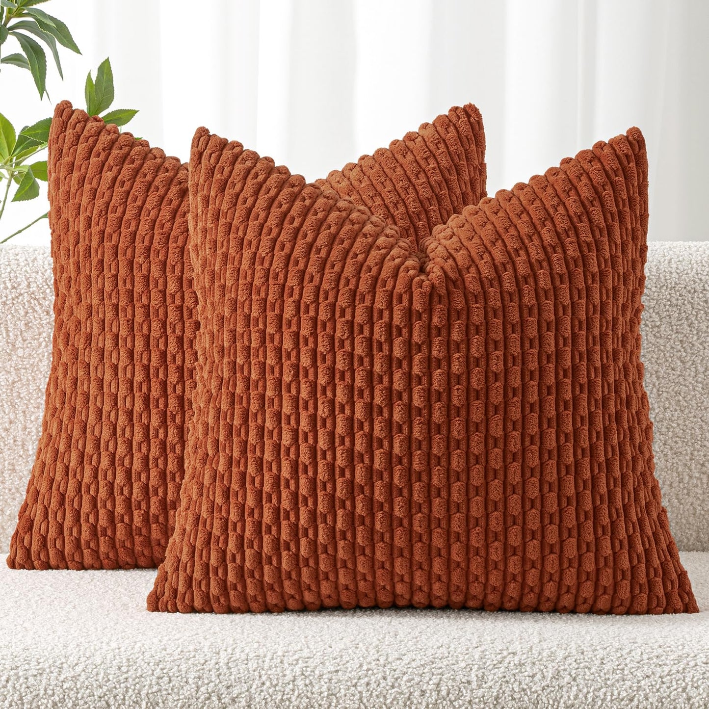 MIULEE Pack of 2 Decorative Throw Pillow Covers 18x18 Inch Soft Boho Striped Textured Corduroy Pillow Covers Modern Farmhouse Home Decor for Couch Bed Sofa Living Room Cream White