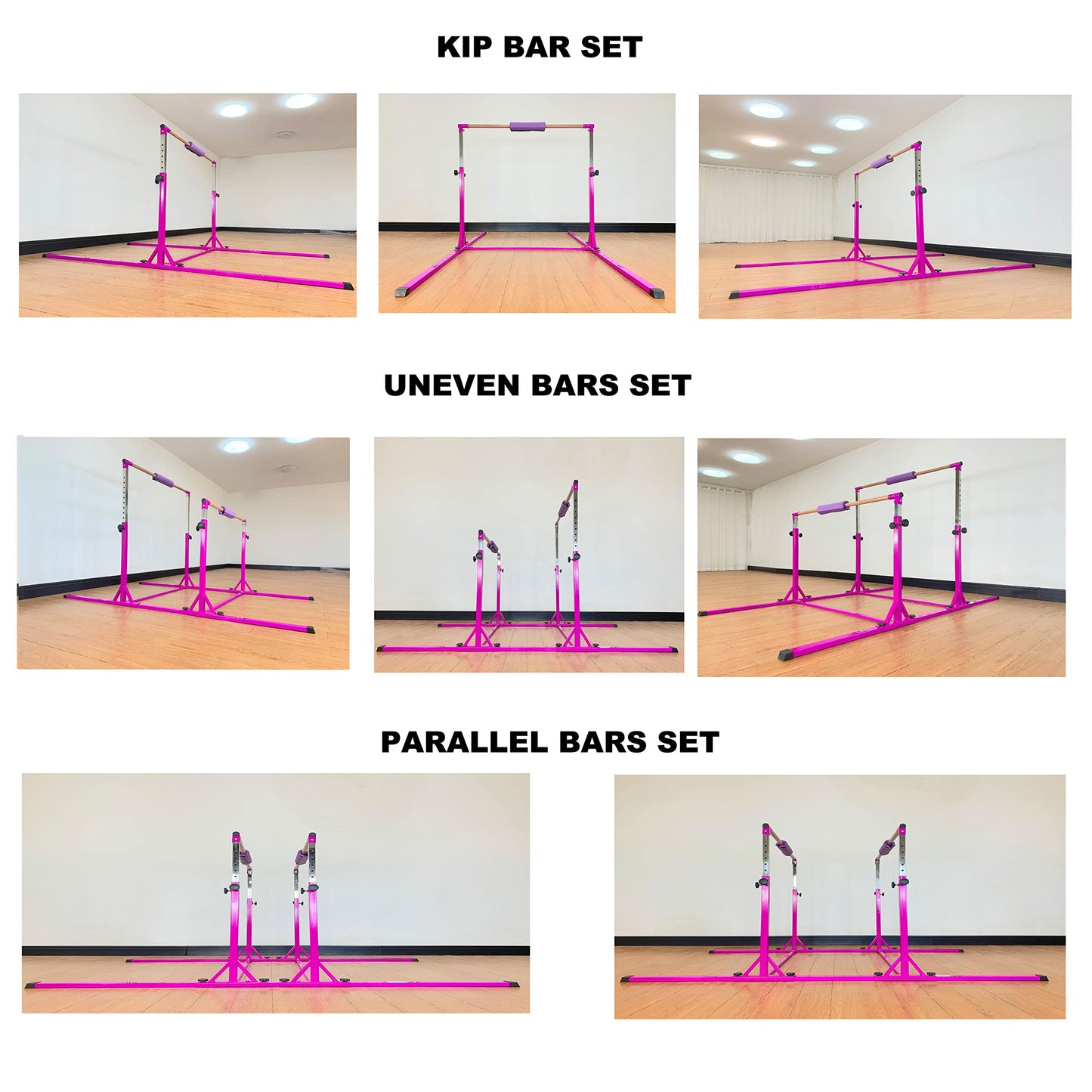 MARFULA Gymnastics Double Horizontal Bars 3Play Parallel Bars Uneven Bars Gymnastics Training Kip Bar with 304 Stainless Steel Regulating Arms & Fiberglass Rail for Indoor Outdoor Home Club Use