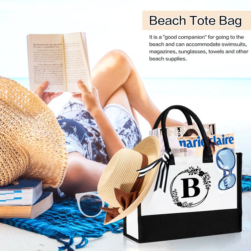 FODIENS 12 Pack Canvas Tote Bag for Women, Personalized Blank Beach Bag with 26PCS A-Z Initial Heat Transfer Letters Film, DIY Monogrammed Gift Tote Bags Bulk for Mom Teachers Friends Bridesmaids