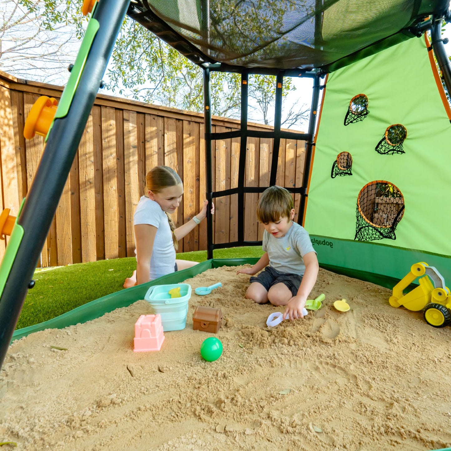 gobaplay SummitPro Climbing Tower with Slide, 600 lb Capacity, Green - Outdoor Backyard Playset with Climbing Walls and Sandbox for Kids 6+