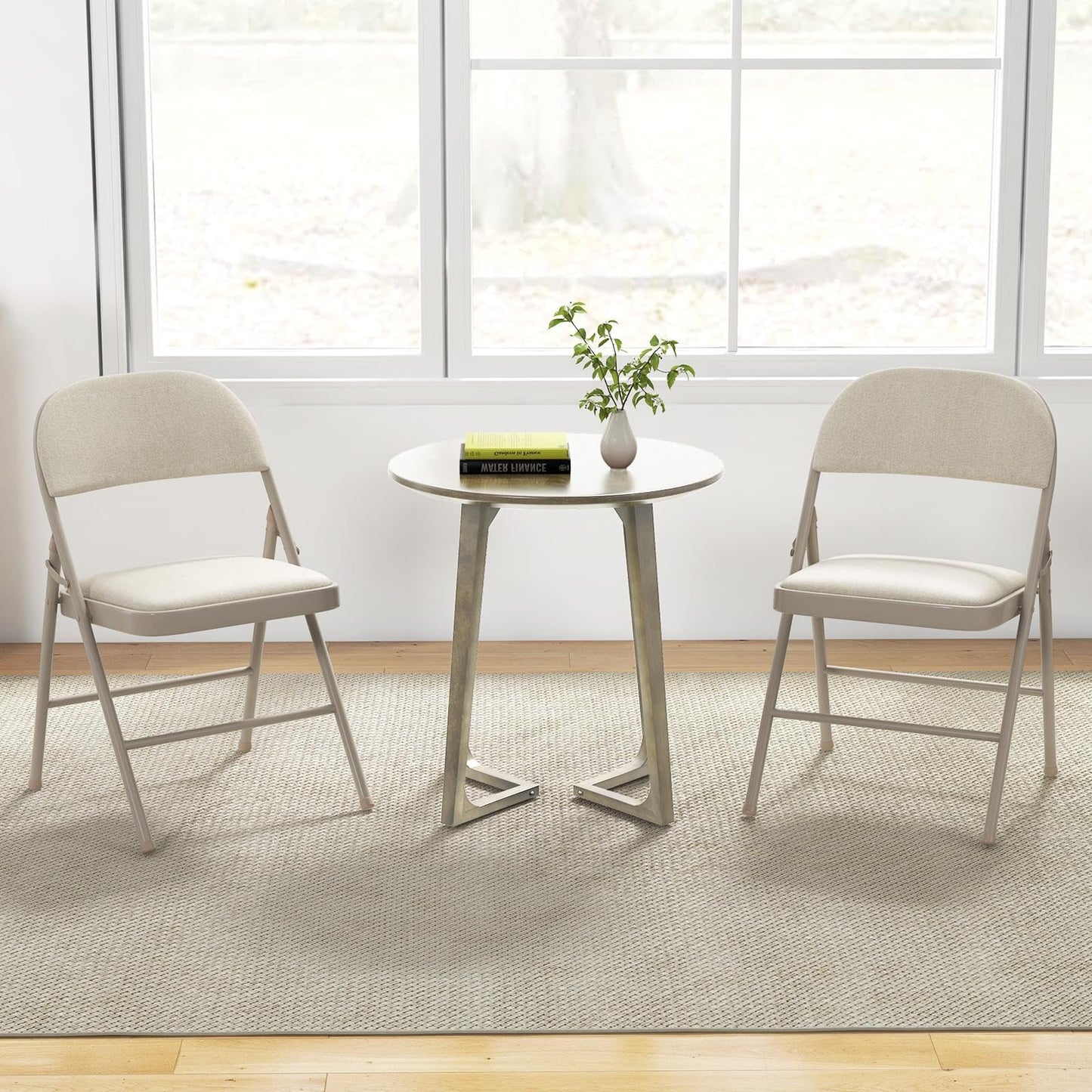 TANGZON 2/4/6 Pack Fabric Padded Folding Chairs, Steel Frame Conference Chairs with Backrest & Non-Slip Foot Pads, Easy Storage Event Hall Guests Seat for Home Office Reception (6pcs,Mid Back,Beige)