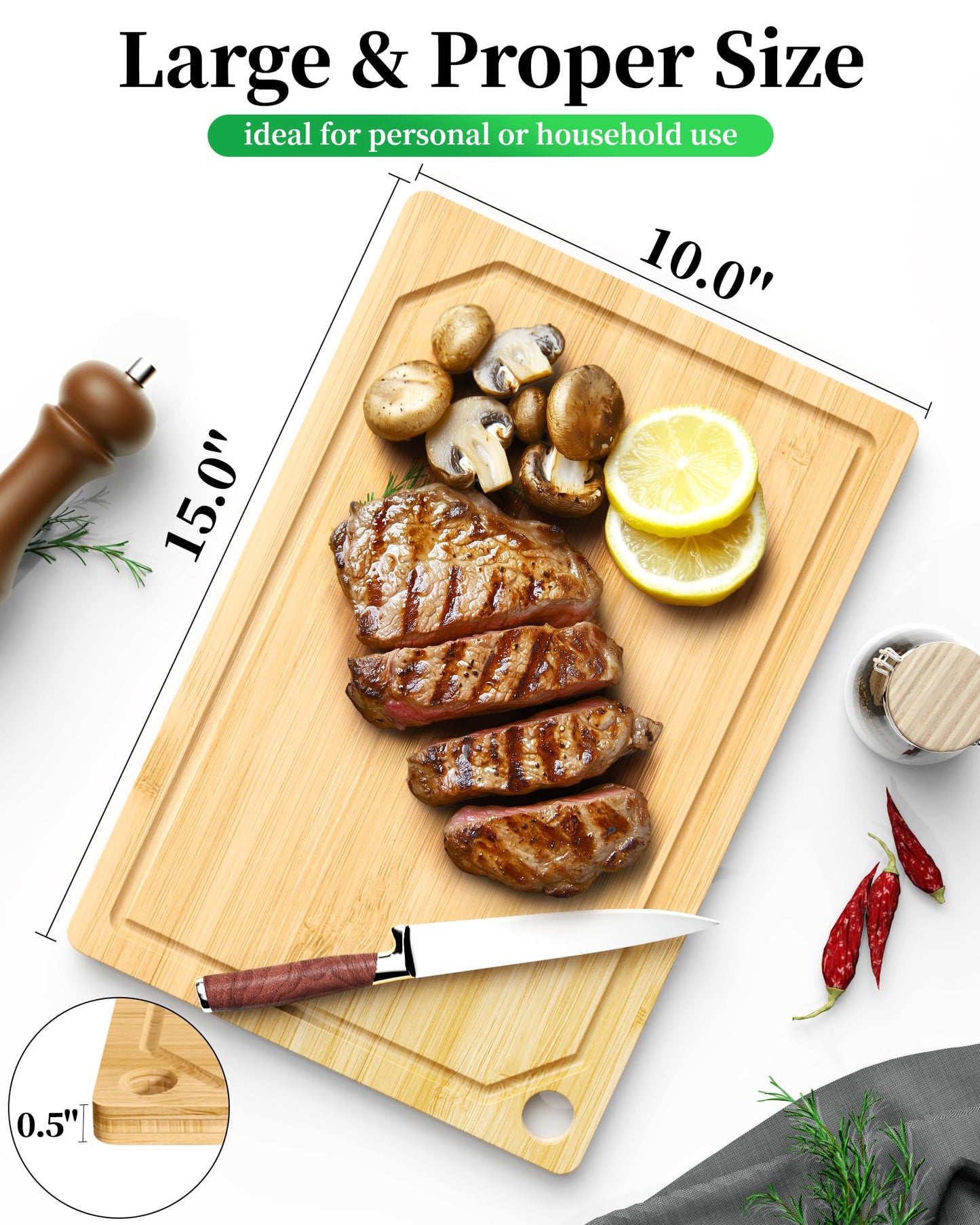 Kitsure Bamboo Cutting Board - Multi-Sizes Wooden Cutting Boards for Kitchen, Convenient Kitchen Essentials with Deep Juice Grooves, Cutting Board for Chopping & Serving, Large, Natural