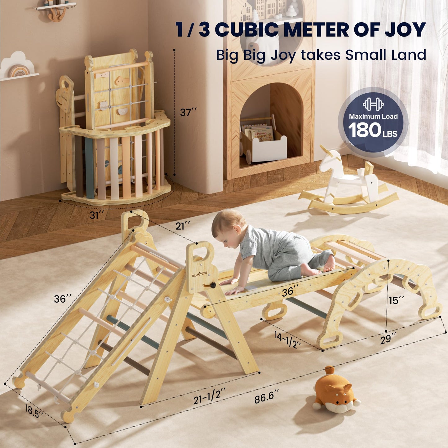 BlueWood 8 in 1 Pikler Climbing Set Indoor Arch Toys for Toddlers 1-3 Years