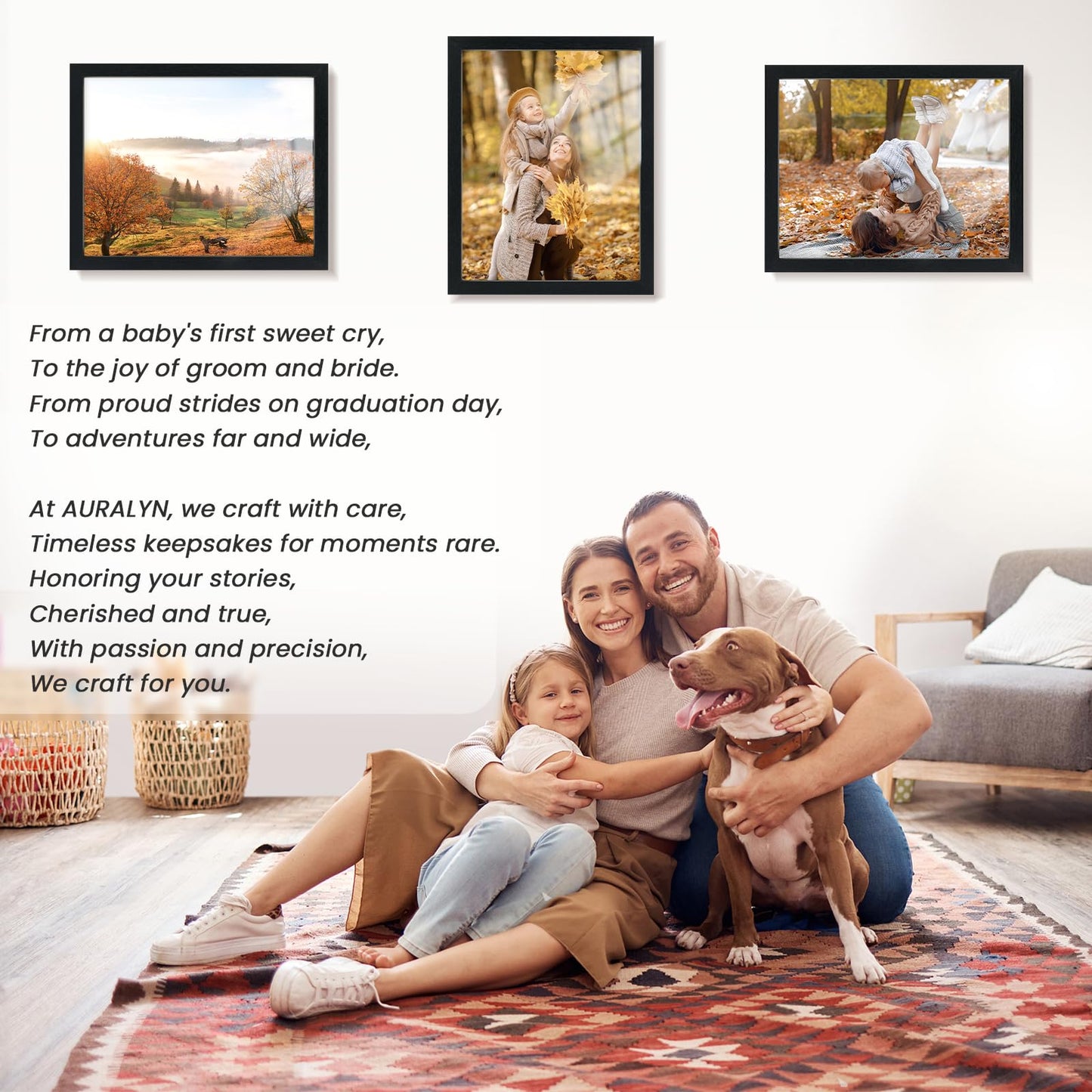 AURALYN Wall Frames 11x17 Picture Frames Set of 3 – Fits 8x12 with Mat or 11x17 Without Mat – Wood Grain, Easy to Hang, Finger-Friendly, Includes Hanging Kit (Black Frames, 3 Pack)