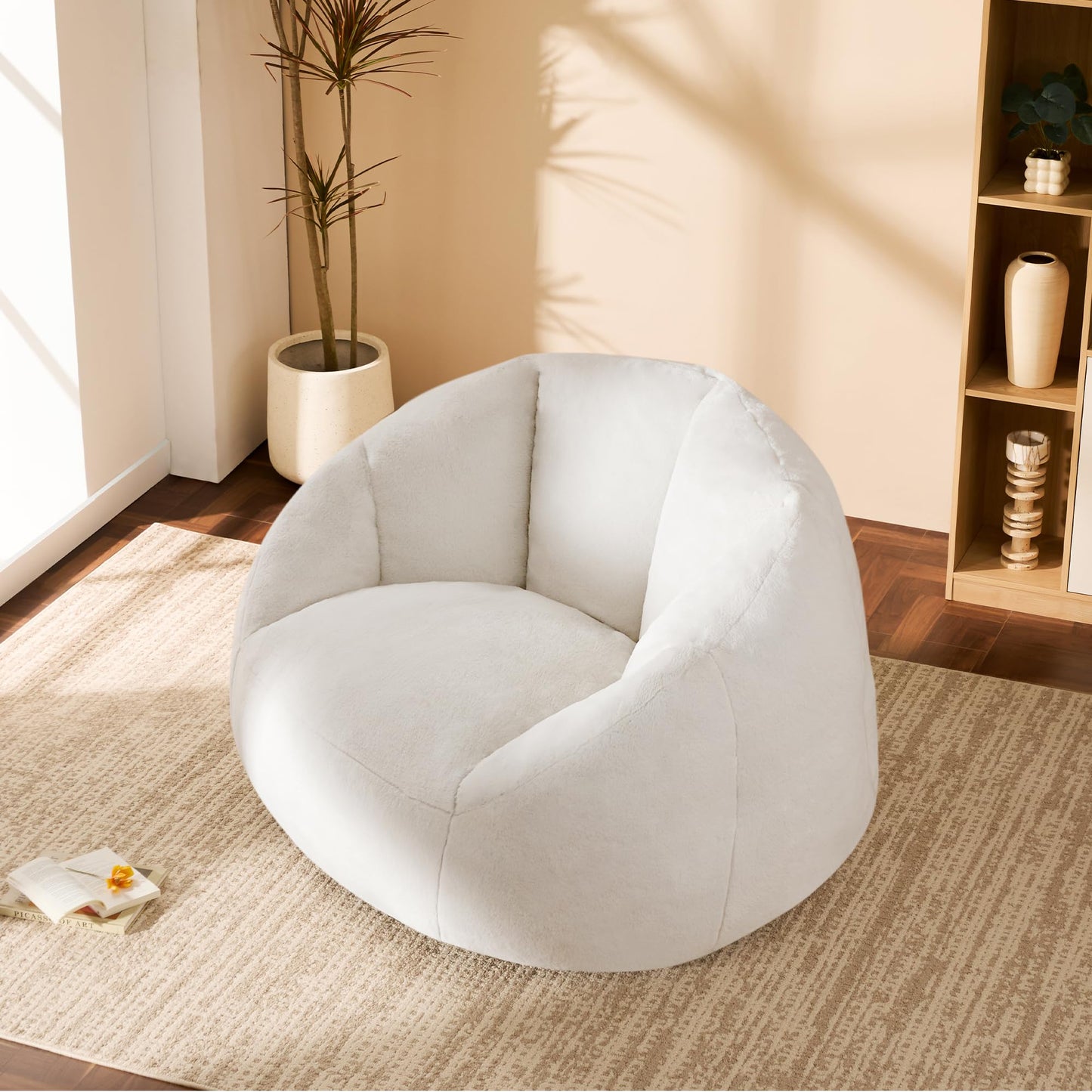 GRANDJOY Oversized Bean Bag Chair with Premium Foam Filling, Comfy Lounger for Adults & Kids, Beige