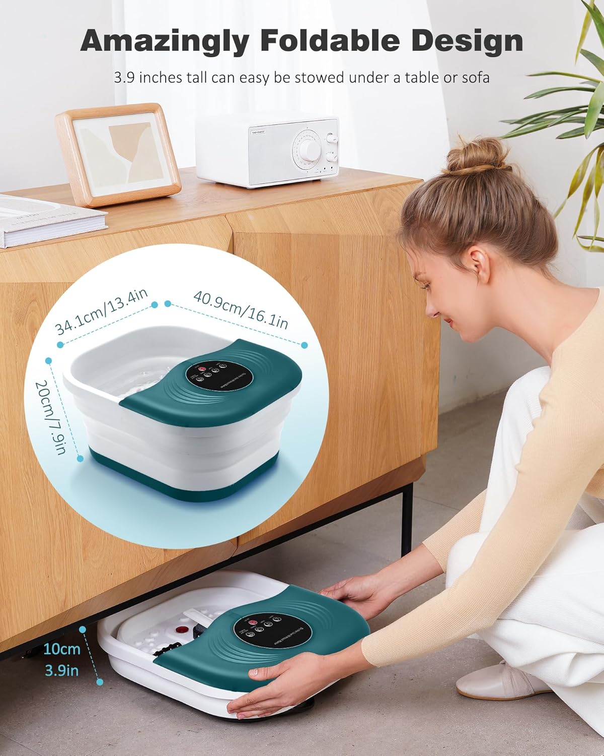 Foot Spa Bath Massager with Heat, Bubbles, Vibration, 8 Removeable Roller (not Motorized), Pedicure Foot Spa with 95-118℉ Temperature Control for Relaxing Feet at Home