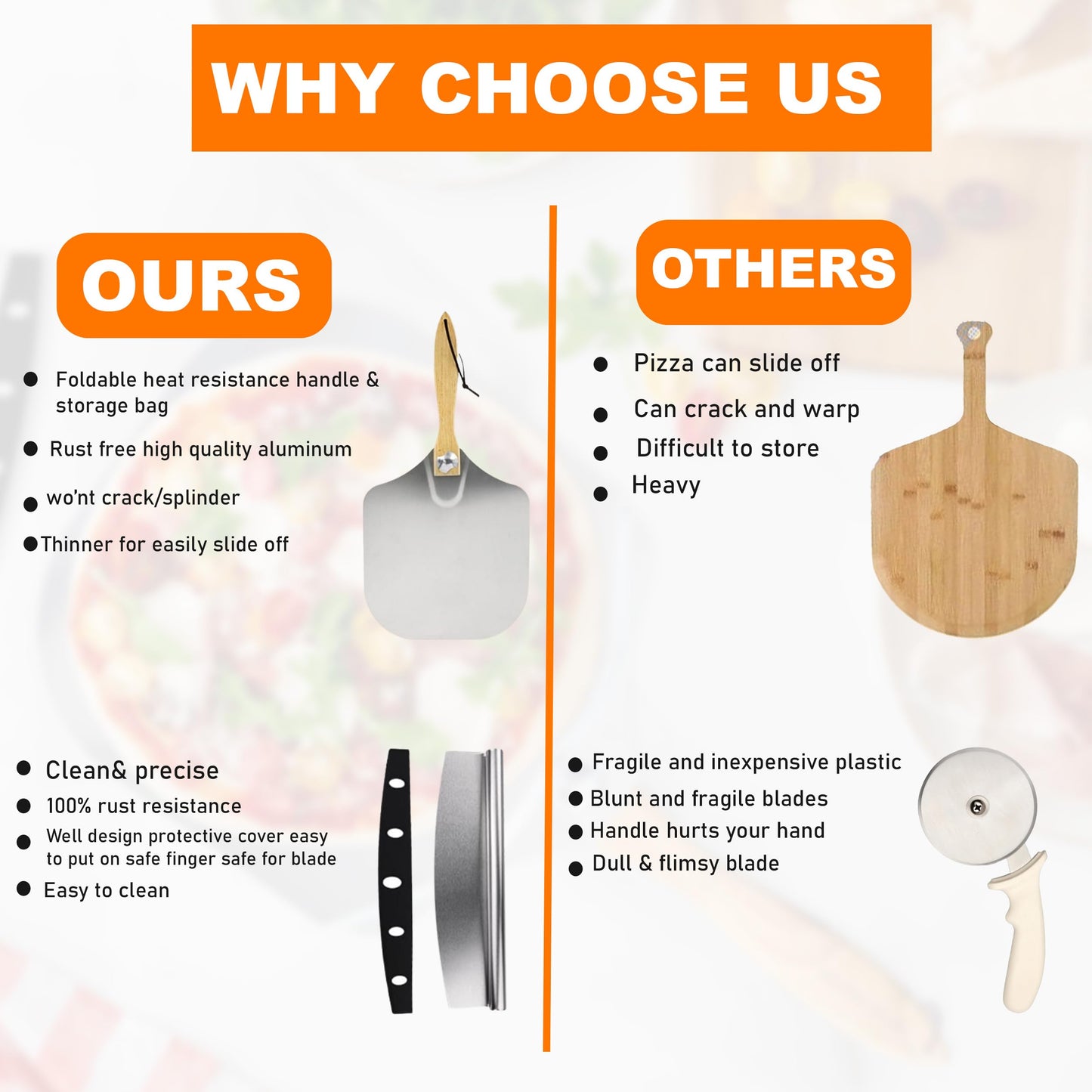 AriaTraders Aluminum Metal Pizza Peel (12" X 14"), Pizza Spatula with 14’’ Rocker Cutter, Pizza Paddle with Foldable Wooden Handle for Easy Storage, Pizza Spatula Paddle for Indoor & Outdoor Ovens
