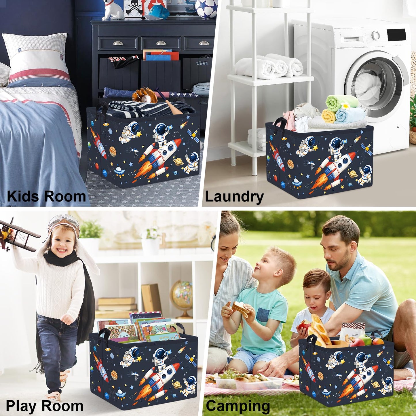 Clastyle Cosmic Space Planet Laundry Basket Star Kids Clothes Book Storage Basket Gift Toy Box for Bedroom Decor,Astronaut,40x30x30 cm