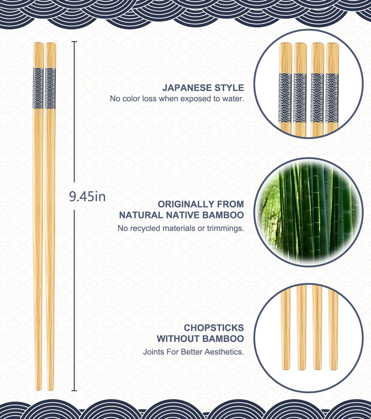 LOROTOCO 50 Pairs Bamboo Chopsticks Disposable | Separated | Reusable | Dishwasher Safe- (9.45in)