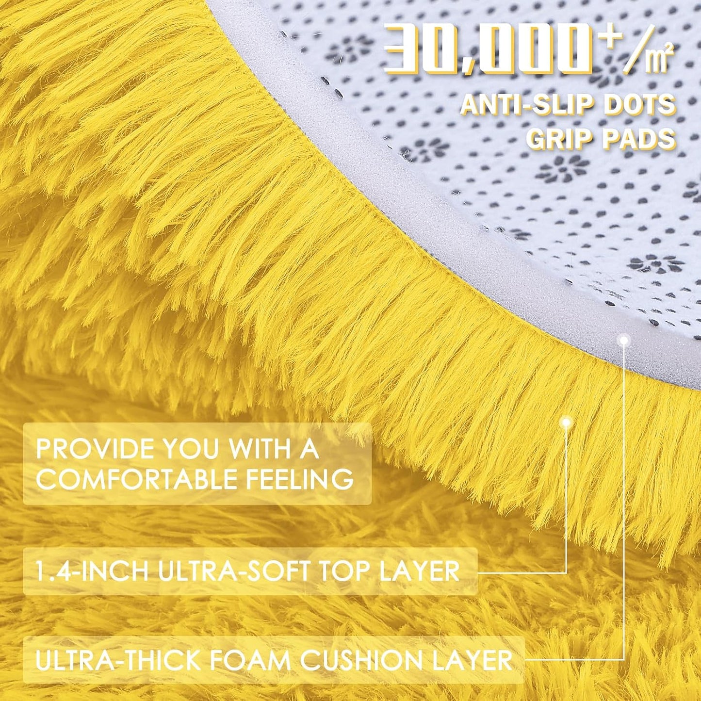 OLANLY Large Area Rug - Soft Fluffy Shaggy Carpet for Living Room & Bedroom | 9x12, Yellow