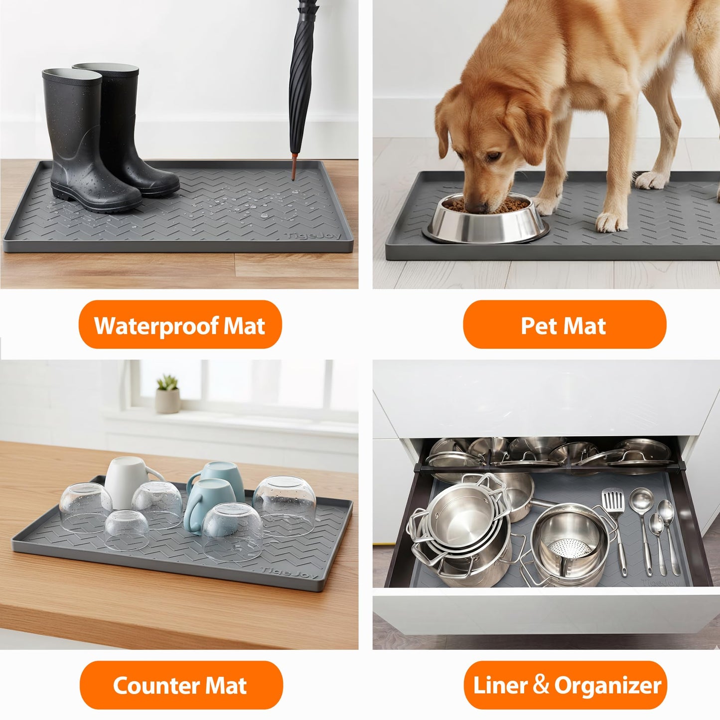 TigeJoy 34" x 22" Under Sink Mats for Kitchen Waterproof, Leak-Proof Silicone Mat Sink Protector and Cabinet Liner, Kitchen Essentials Organizer and Storage, Boot or Shoe Tray, Pet Feeding Mat