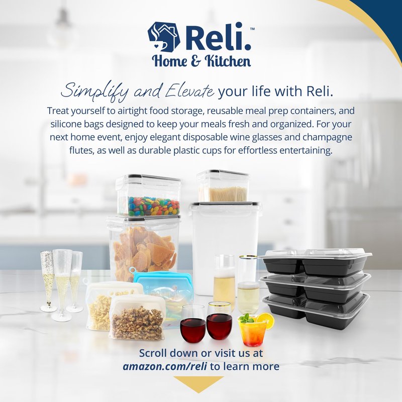 Reli. 5.2L Airtight Food Storage Containers with Lids (4 Sets) | Kitchen Organizers and Storage Pantry Organizers | BPA Free Plastic Container Set w/ 4 Measuring Cups, Dough Scraper, 6 Labels, Pen