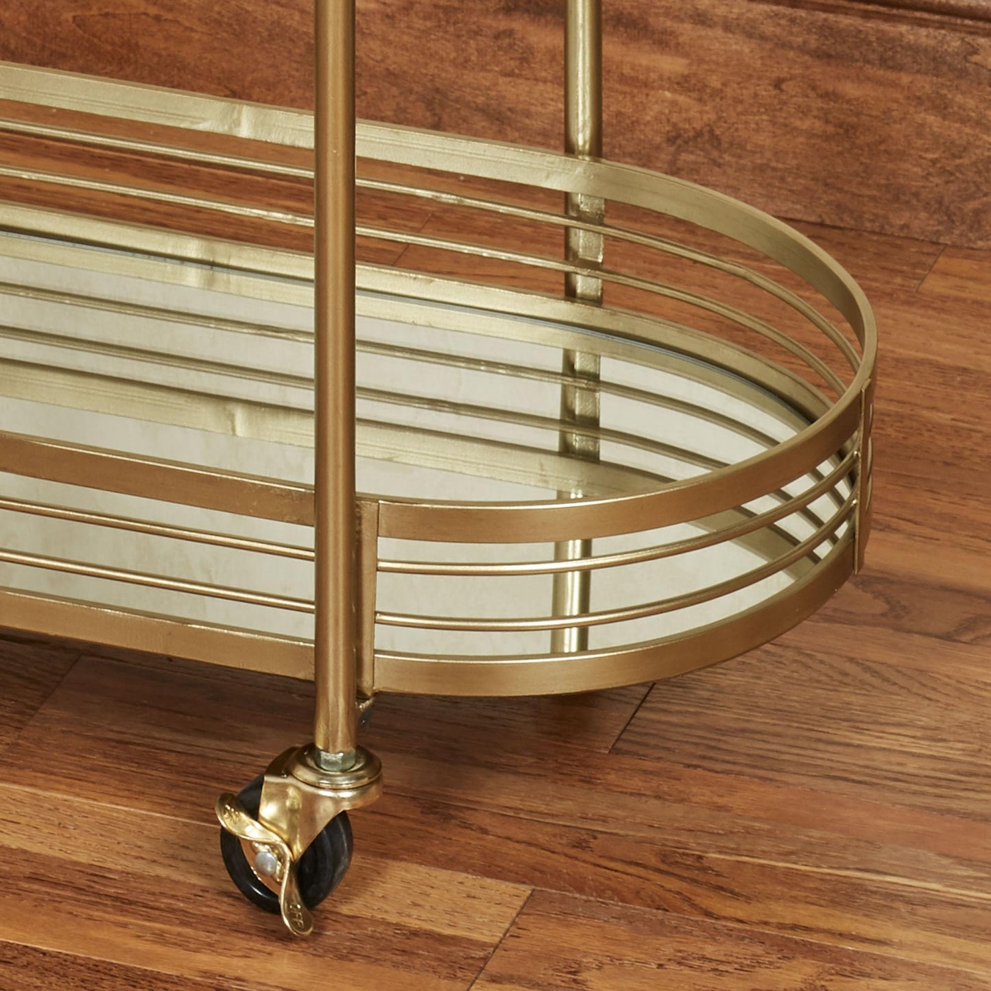 Touch of Class Stylish Contemporary Delta Mirrored Rolling Serving Cart Locking Casters Gold