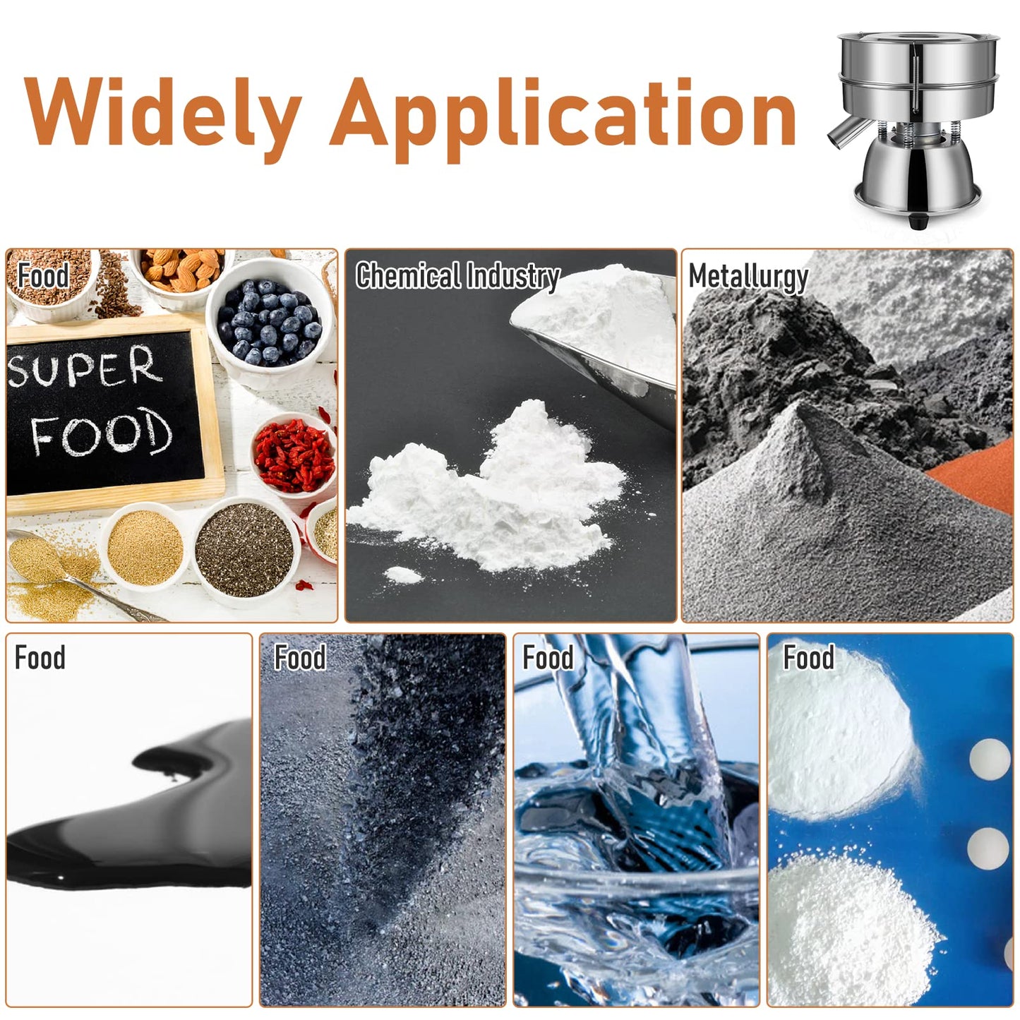Sidasu Automatic Powder Sifter Machine 12 Mesh 80 Mesh Automatic Sieve Shaker Vibrating Machine 110V Stainless Steel Sieve Shaker Machine with 2 Screens, Sieve Shaker Machine for Flour Powders