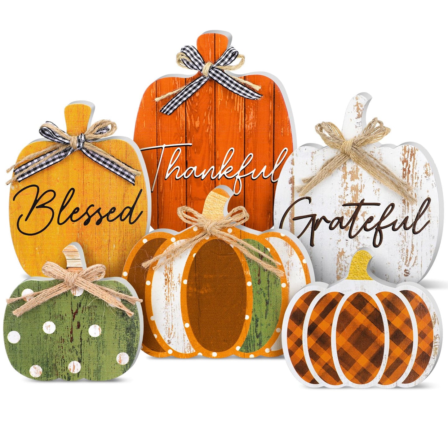 Yousoontic 6 Pcs Thanksgiving Decor for Home Pumpkin Wooden Block Sign Autumn Fall Table Centerpiece for Thanksgiving Tiered Tray Harvest Table Mantel Shelf Decor(Classic)