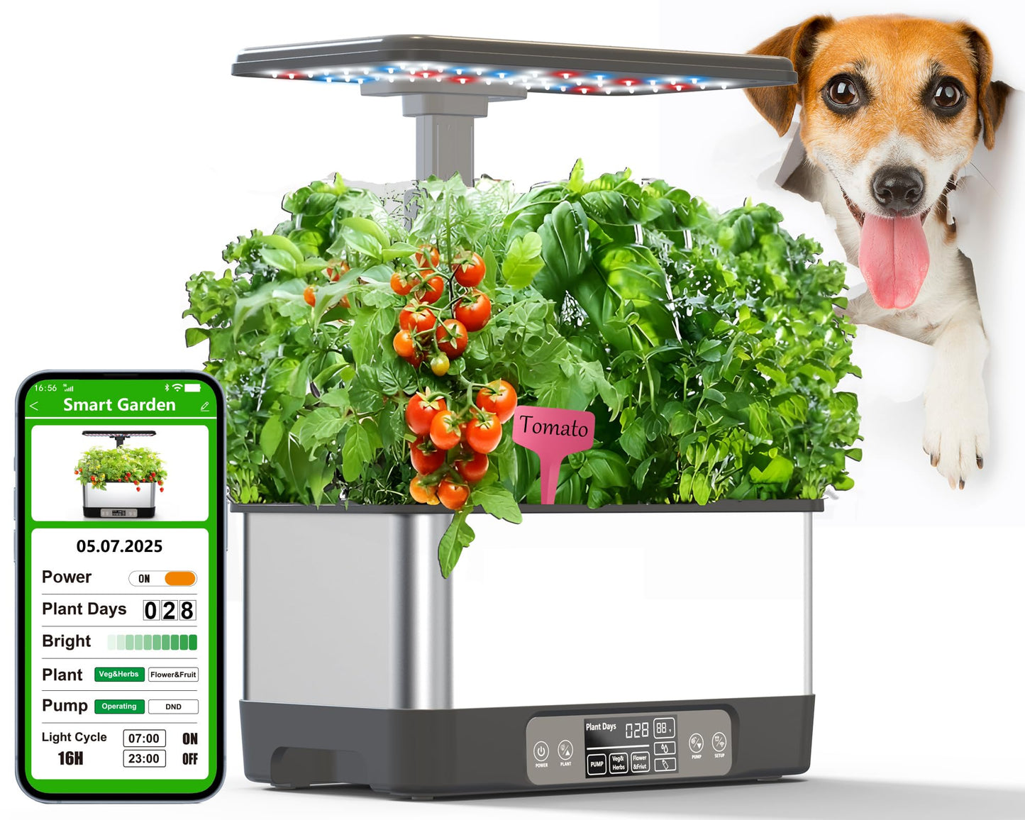 Hydroponics Growing System Indoor Garden, Smart Indoor Herb Garden with Grow Light, In door Gardening System 8 Pods, APP & WiFi Control, Auto Timer, Quiet Pump, Stainless, Gift for Women Mom, Gray