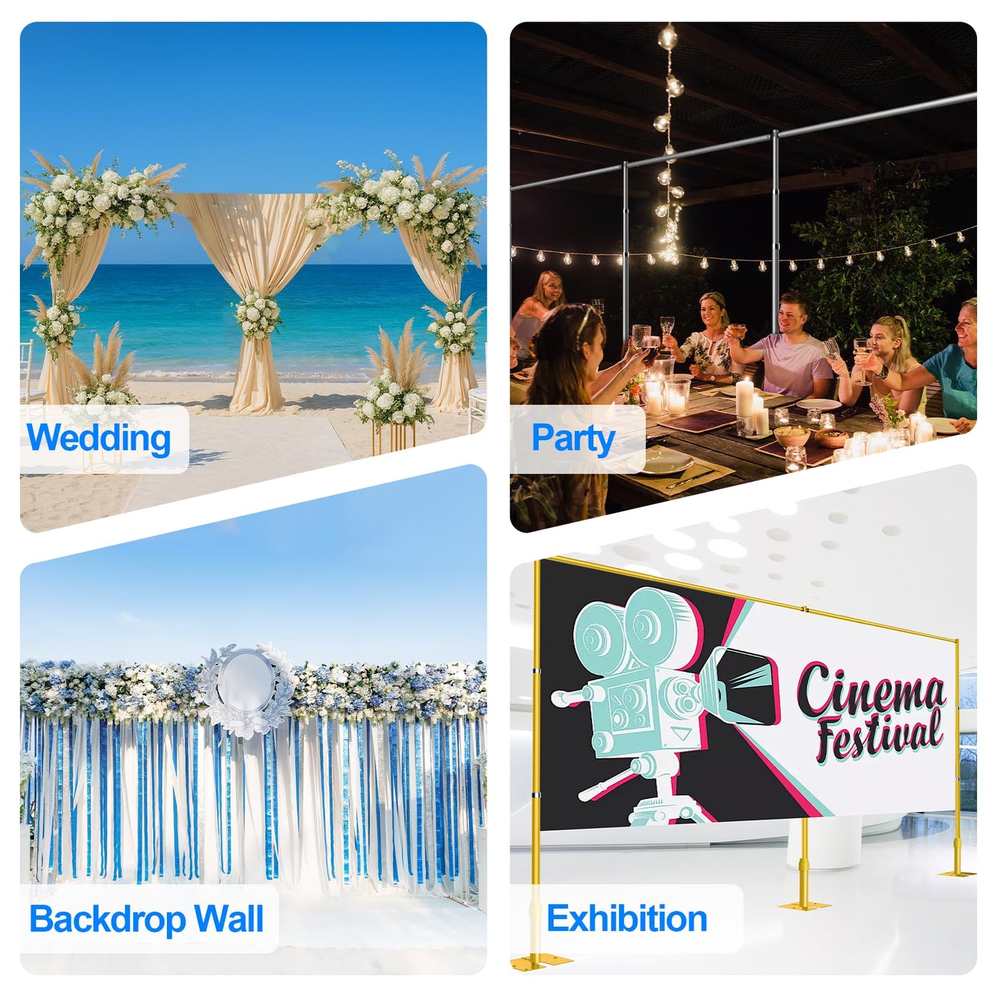 GLOSHOOTING Heavy Duty Backdrop Stand 10x20ft, Pipe and Drape Backdrop Stand Kit, Adjustable Metal Frame, Background Stand Back Drop for Wedding Birthday Party Decorations-Gold