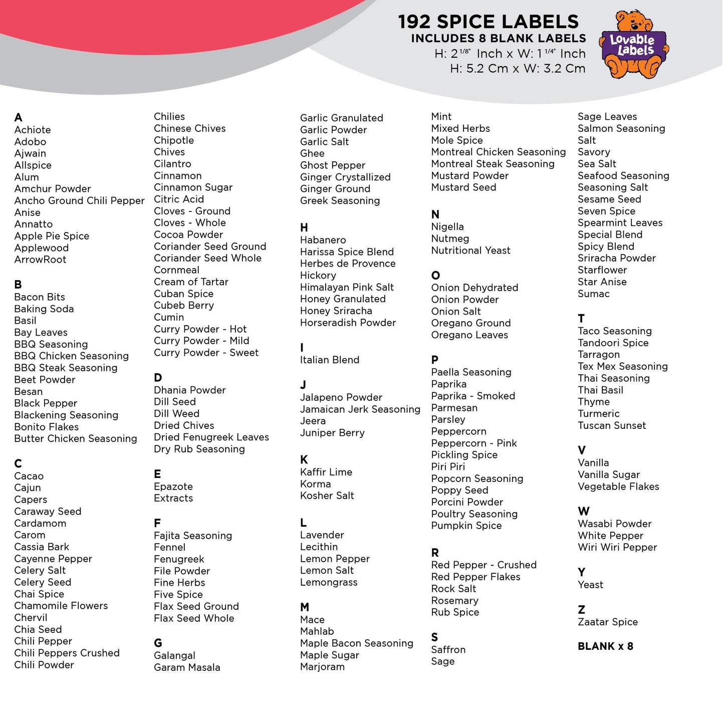 Lovable Labels Farmhouse Spice Jar Labels - Minimalist 184 Preprinted + 8 Blank Write-on Stickers Dishwasher Save & Waterproof Great for Spices and Seasonings Set to Organize Your Spice Rack