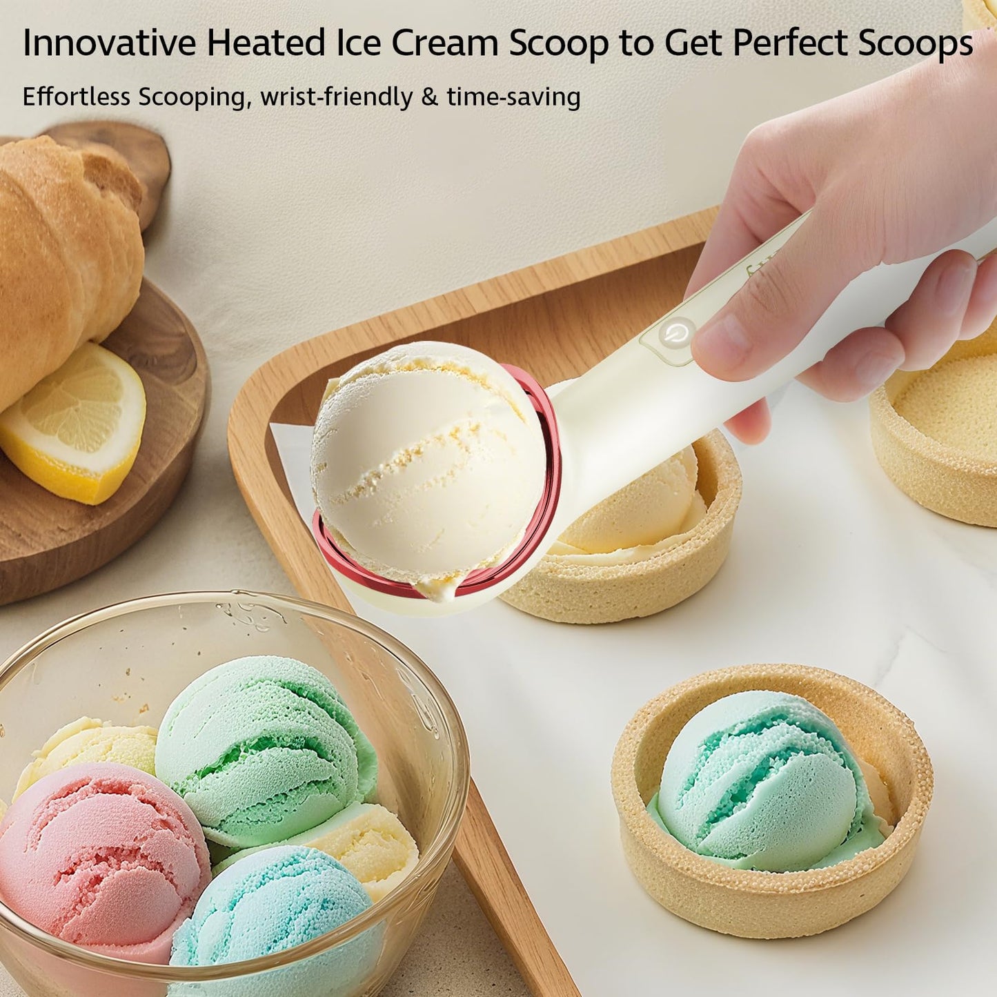 Cloukily Heated Ice Cream Scoop with ON/OFF Switch(Latest Gen 3.0): Rechargeable Electric Icecream Scooper with Holder,2025 Kitchen Gadgets for Hard Ice Cream, Waterproof IP67,Max to 158℉