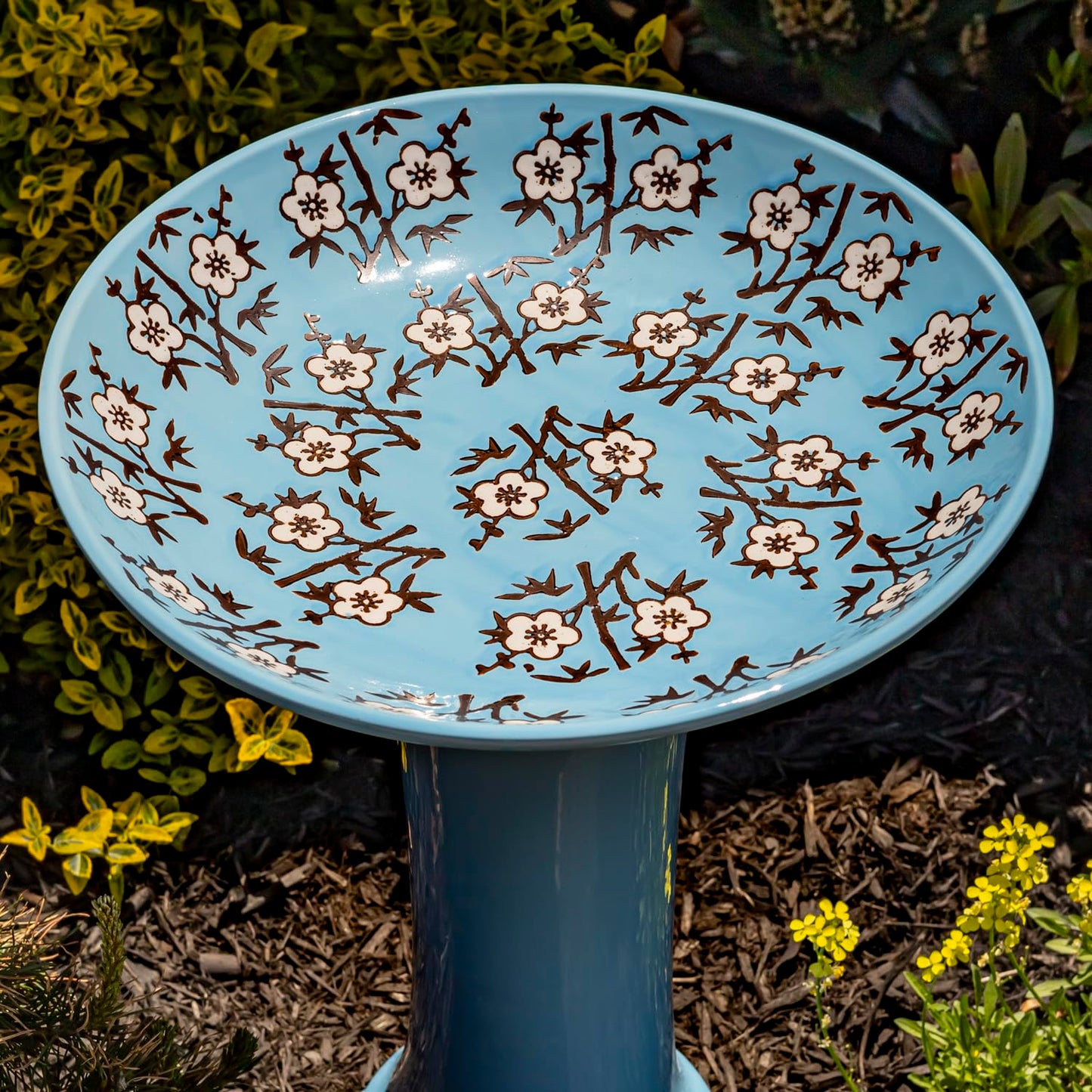 Zaer Ltd. Porcelain Birdbath with Hand Painted Details (24" Tall, Cherry Blossoms)