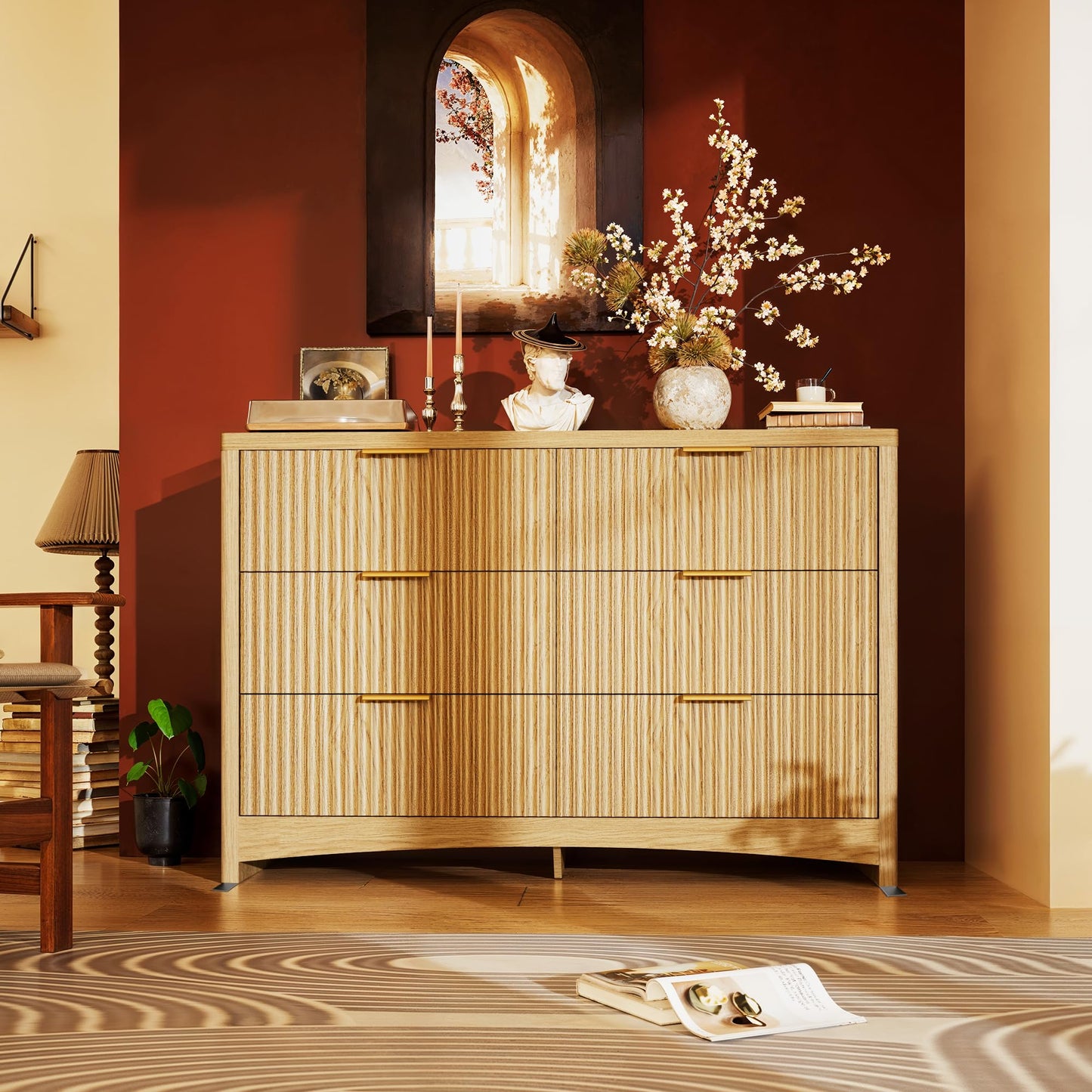 Marsail 6 Drawer Wooden Dresser with Smooth-Glide Drawers, Modern Storage Solution for Bedrooms, Living Rooms, and Hallways, Featuring Large Capacity and an Elegant Natural Wood Finish, Natural Oak