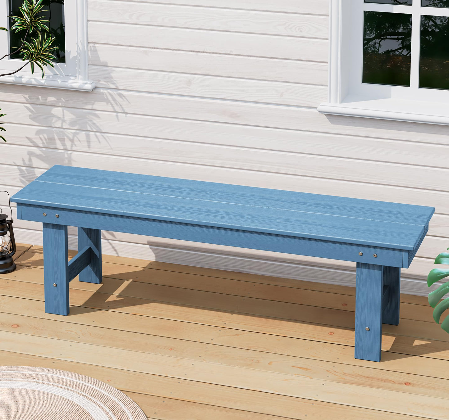 SERWALL 2-Person Outdoor Bench Backless, HDPE Outdoor Benches Weatherproof, 660 Lbs Weight Capacity, Poly Lumber Patio Furniture for Garden, Porch and Park, Navy, 2 Pack