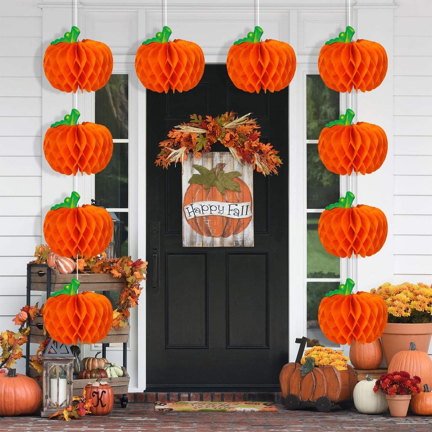 12 Pcs Pumpkin Centerpieces for Tables, 10 Inch Thanksgiving 3D Honeycomb Tissue Balls Fall Paper Hanging Pumpkin Decorations for Halloween Thanksgiving Harvest Party Decor