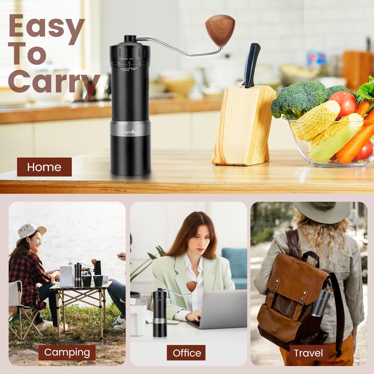 burrbuzz MB2 Manual Coffee Grinder, External Adjustment, 35g Large Capacity Burr Grinder, Magnetic Catch Cup Less Mess, Stainless Steel Burr Espresso Grinder Great Flavor in Pour Over, French Press