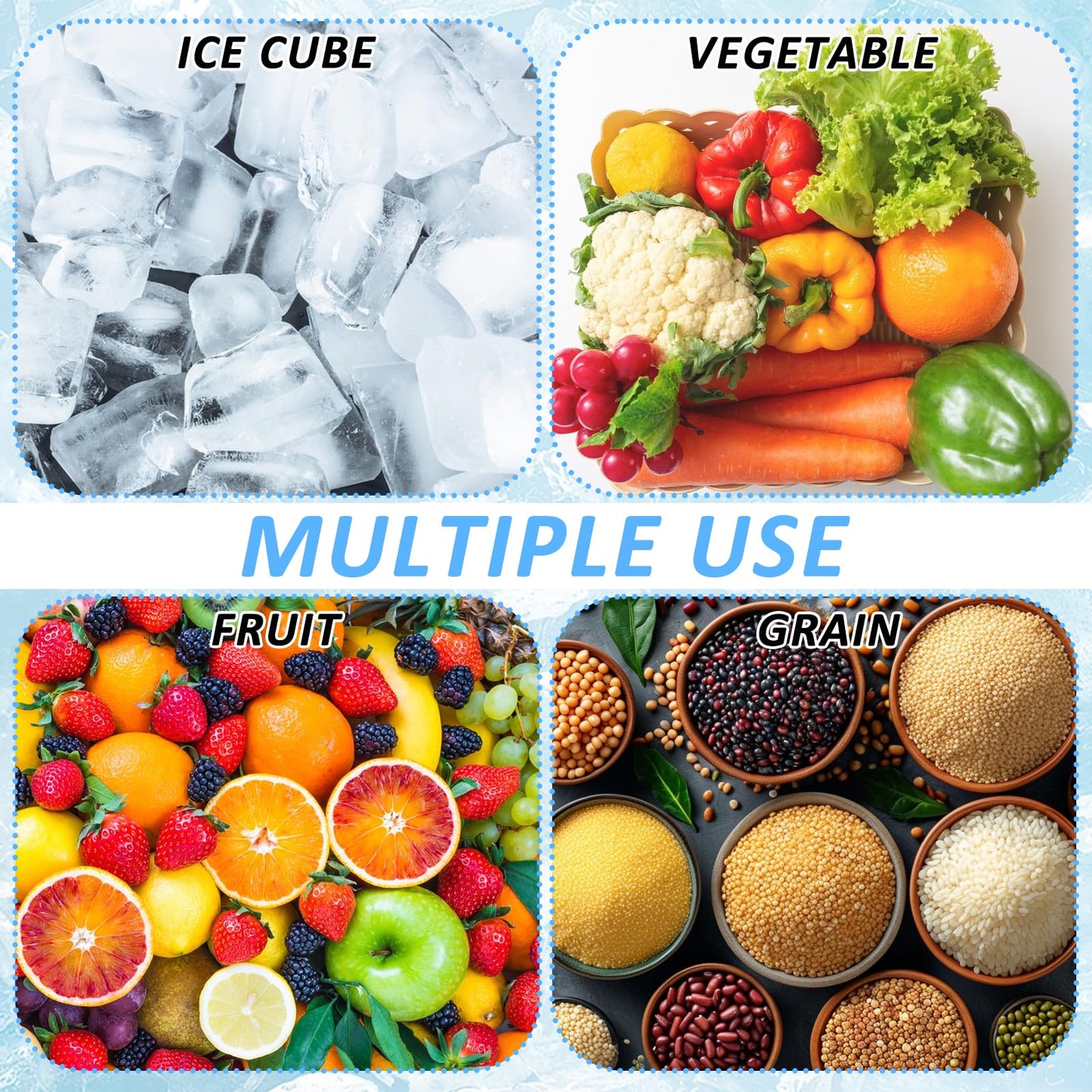 2 Set Ice Storage Bins for Freezer with Lid and Flexible Scoop, Transparent Plastic Ice Container with Pull-Out Handle Kitchen Food Storage Organizer for Home Office Fridge Kitchen
