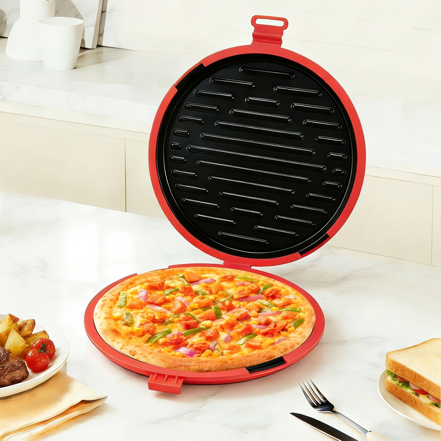 9.5Inch Microwave Sandwich Maker, Microwave Grilled Cheese Maker, Microwave Pizza Oven, Pizza Mark, Bacon Cooker, Toaster, Removable Non-Stick, Grill Crispy in Minutes for Office, Dorm, Travel, Home
