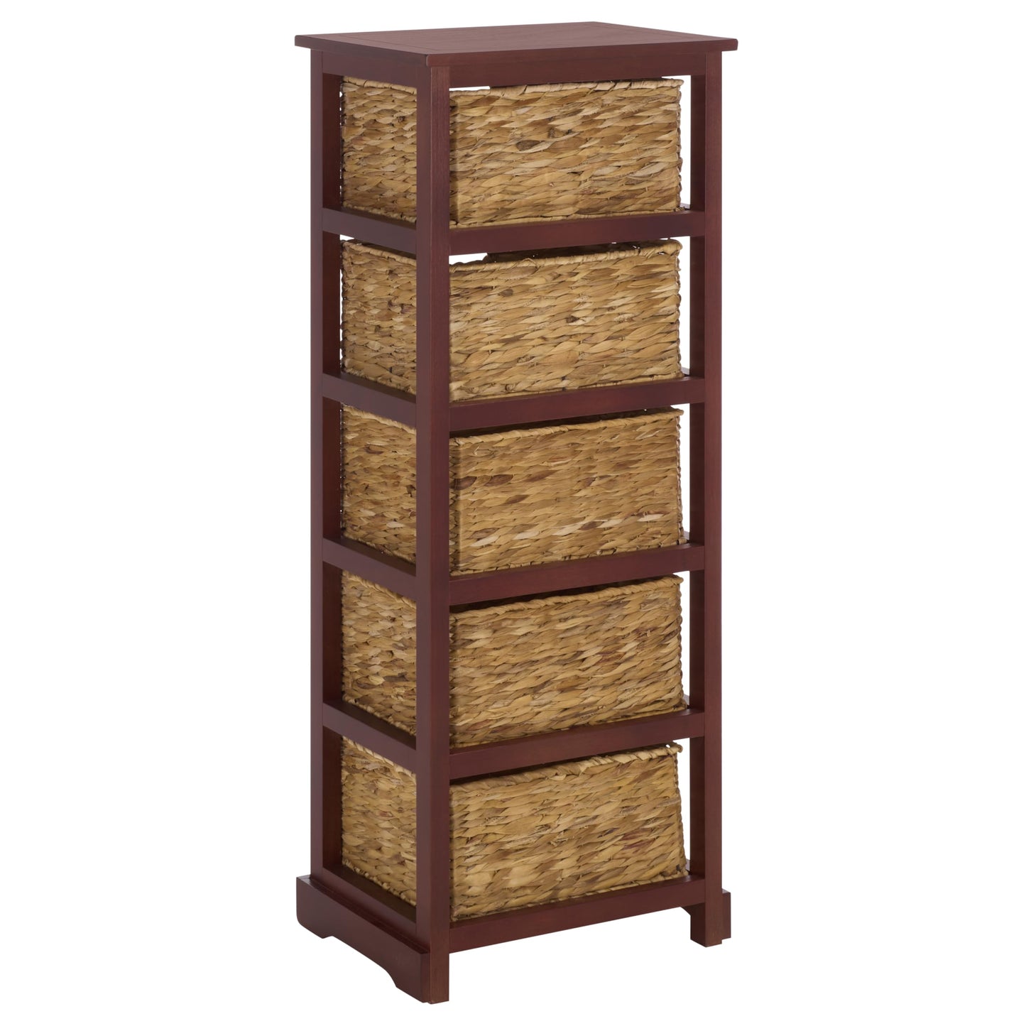 SAFAVIEH Furniture - Vedette 5-Basket Storage Tower - Cherry - Solid Wood - Coastal Basket Tower Design - Ideal for Entryway, Living Room, 17.5"W x 13.5"D x 46"H - Fully Assembled (AMH5739C)