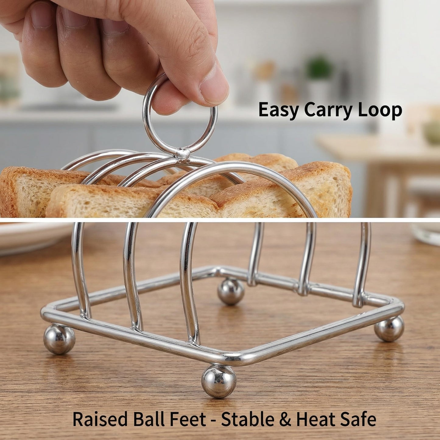 Hemoton Stainless Steel Toast Rack Holder – Multi-Functional Bread Organizer for Slices, Books, Recipes – Space-Saving Countertop Kitchen Storage Rack, 4.09"X3.18"X3.18", Silver