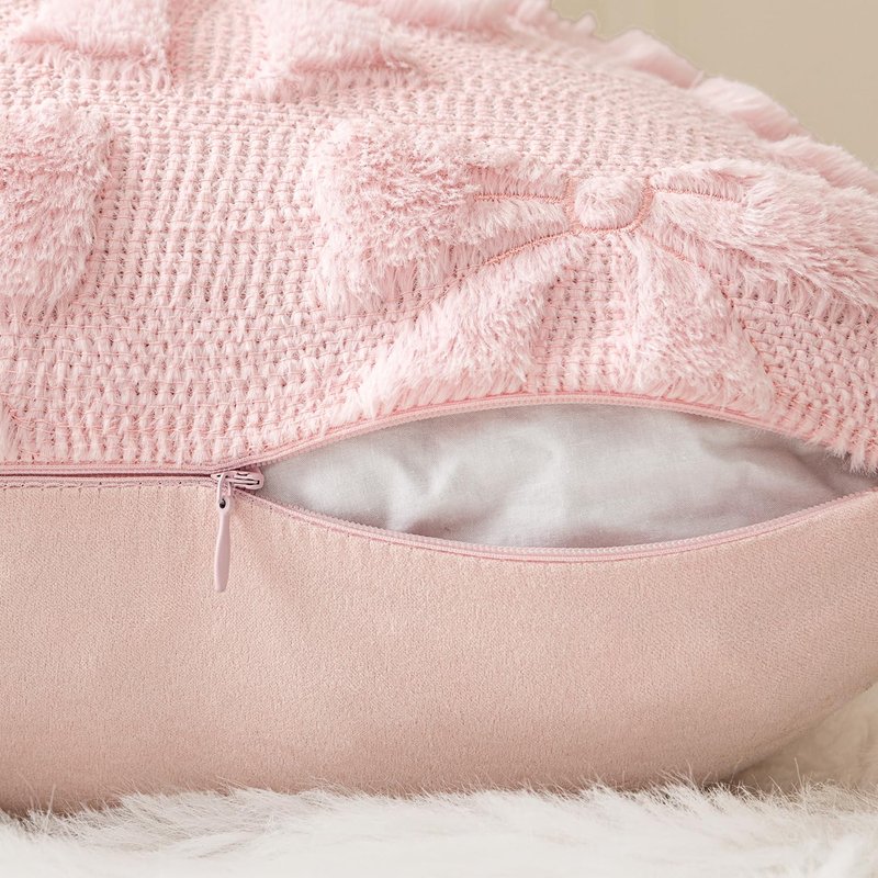 MIULEE Light Pink Bow Pillow Covers Coquette Room Decor Aesthetic Set of 2 Spring Decorative Cute Girl Soft Plush Faux Pillowcase for Preppy Room Decor Bedroom Couch,18x18 Inch