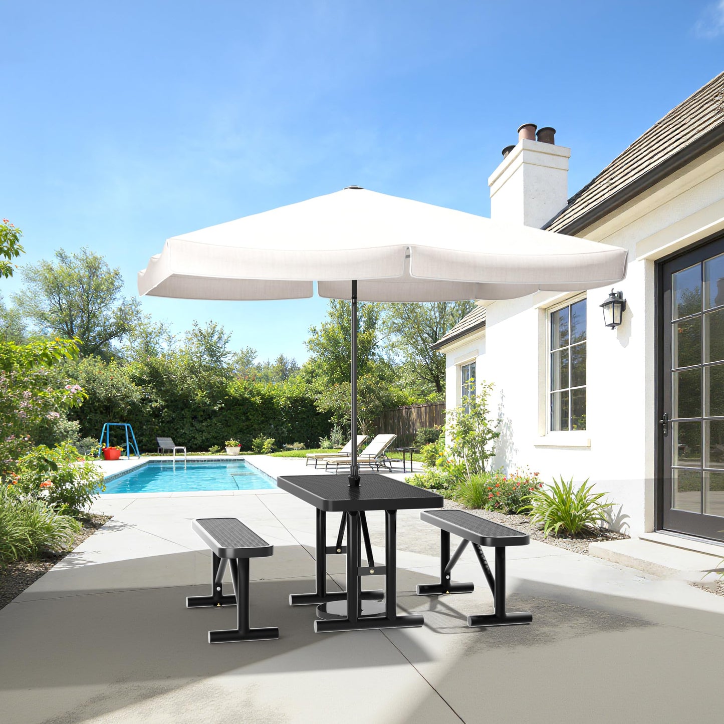 Sunnibety 4FT Metal Picnic Tables for Outdoors, Commercial Rectangular Picnic Table for Outside, Park, Campfield, Patio, Garden, Yard, Thermoplastic Coating, Surface Mounted, Black
