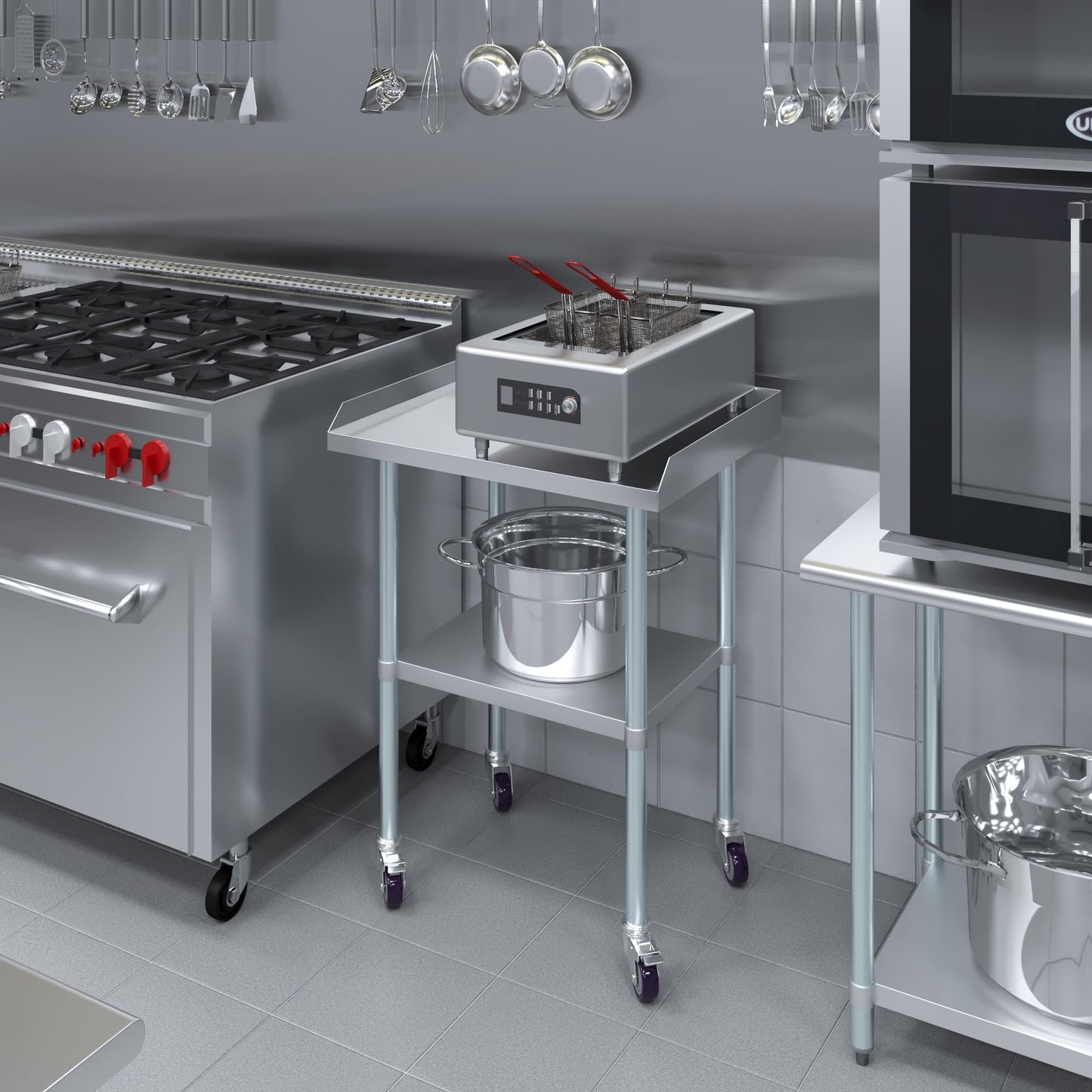 AmGood Commercial Work Table with Backsplash and Sidesplashes with Casters | NSF (Stainless Steel Table with Sideguards + casters, 30" Long x 24" Deep)