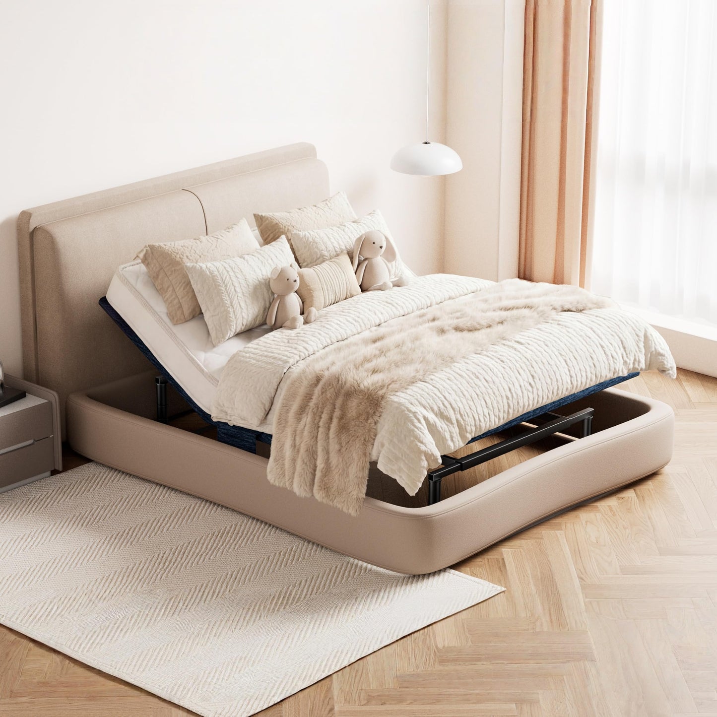 Zhumeiling Patented Design Full Adjustable Bed Frame, Ergonomic Electric Foldable Bed Base with Wireless Remote, Head and Foot Incline, Zero Gravity& Anti-Snore, Ideal for Small Spaces & Elderly Use