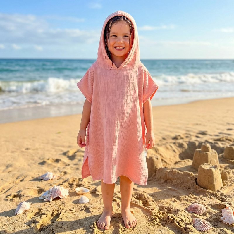 Frienda Muslin Hooded Beach Towel for 3-6 Years Kids Soft Muslin Bath Poncho for Baby Absorbent Fast Drying Blankets for Boys Girls Newborns Toddler Beach Pool Bath Essentials(Pink)