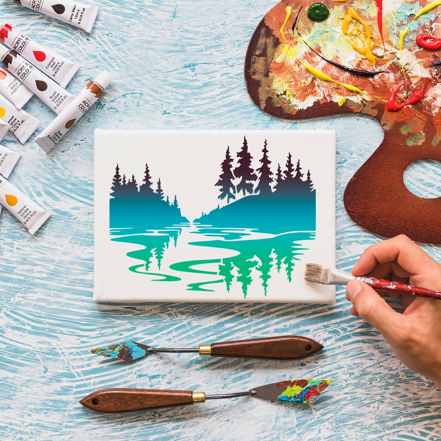 Mountain Tree Stencils for Painting 12” Forest Animal Stencils Pine Tree Stencil Reusable Drawing Templates for Wood T-Shirt Fabric DIY Crafts