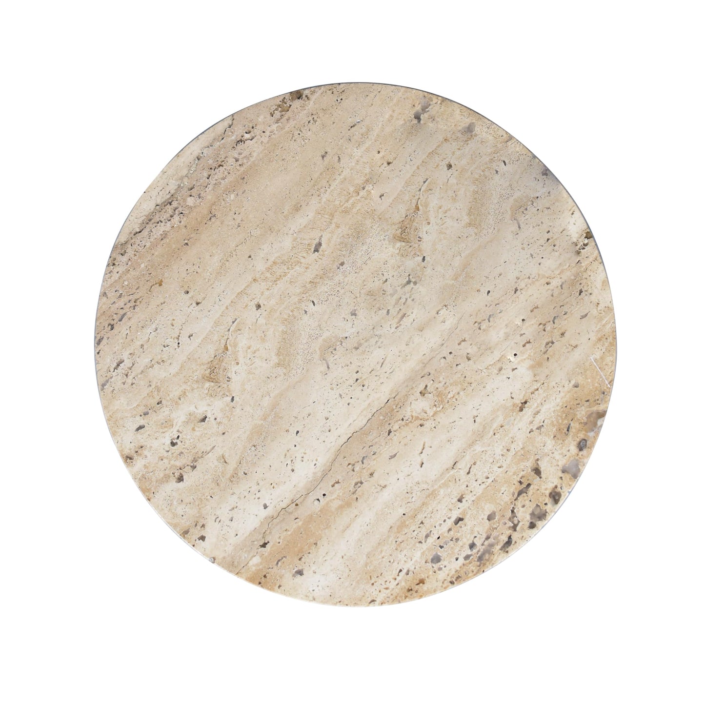 JONATHAN Y Javier Solid Travertine Marble End Table, 14-inch Round Modern Accent Side Table with Geometric Cross Base for Living Room, Bedroom, Glossy Natural Stone, Fully Assembled MTB1103C