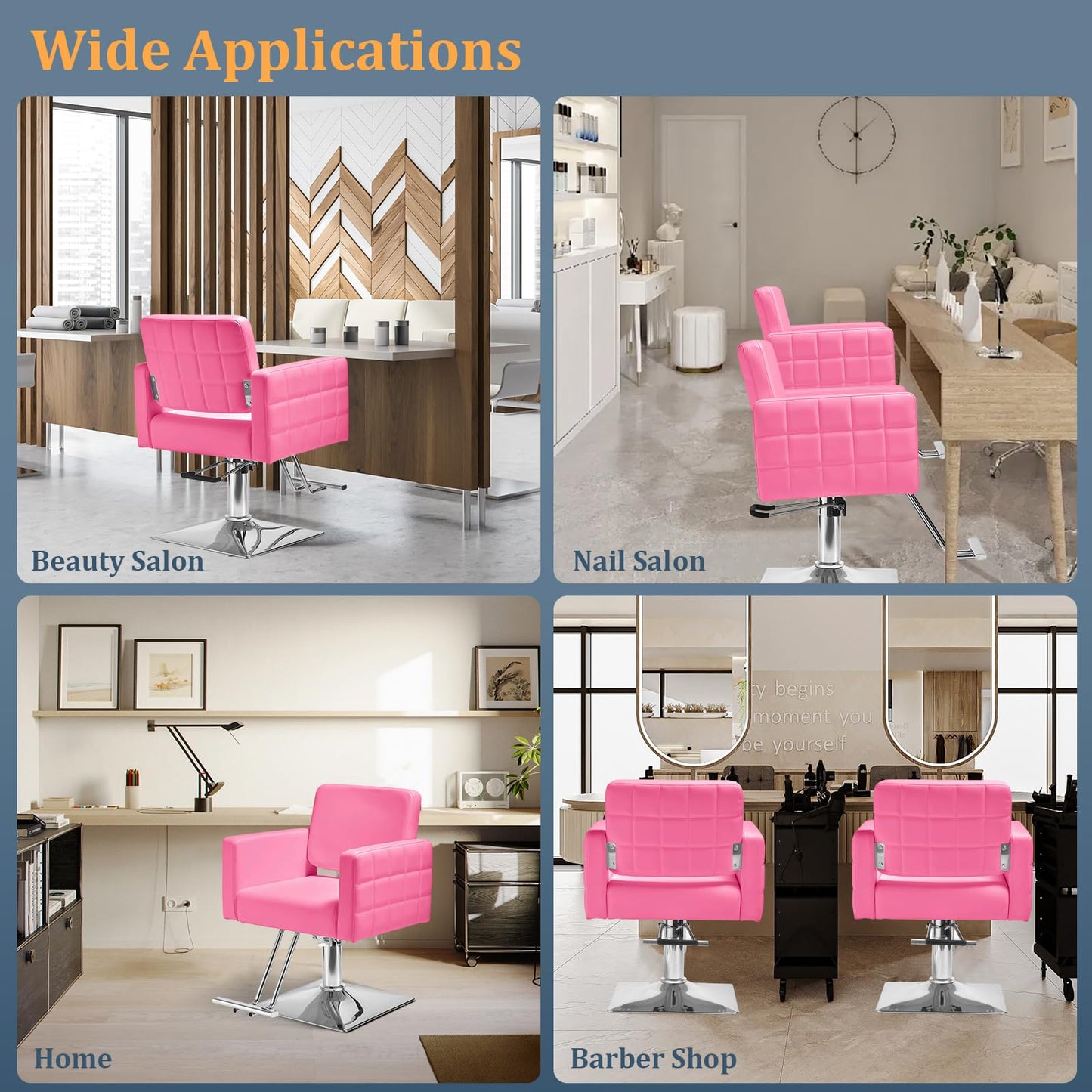 Barber Salon Chair for Barbershop - Load Weight 330 Lbs,Heavy Duty Hydraulic Pump Height Adjustable,360°Swivel with Footrest,Soft Leather with Armrest,Salon Spa,Hair Styling Stylist,Braiding (Pink)