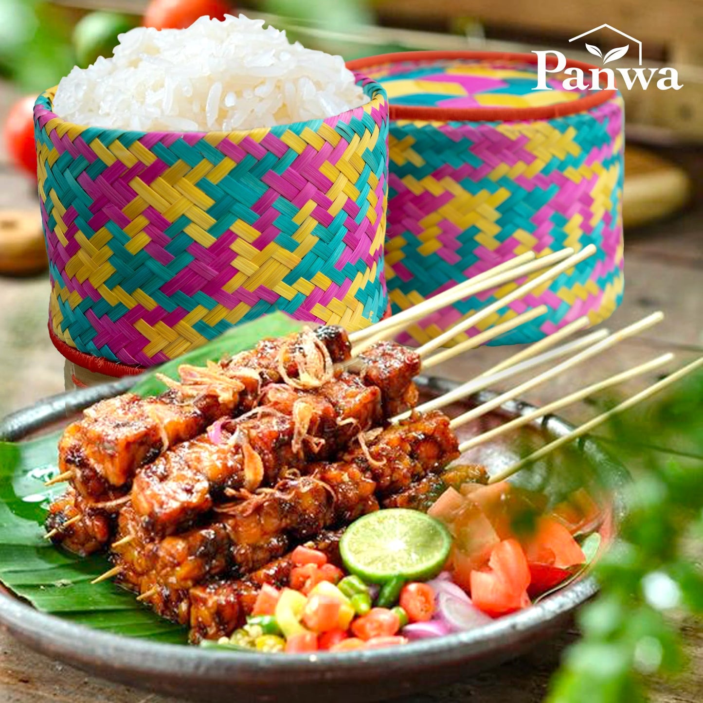 Panwa Mini Bamboo Sticky Rice Serving Basket Set β 4-Piece 4" Diameter Thai Wicker Kratip, Handmade Bamboo Sticky Rice Container, Food Safe for Authentic Thai Cuisine