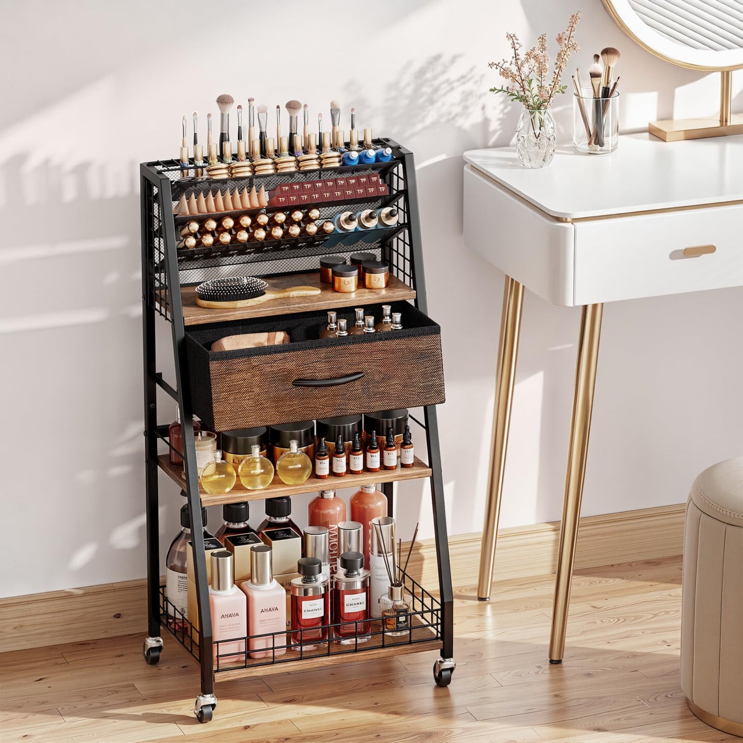 Housolution 3 Tier Rolling Cart with Drawer, Utility Cart with Lockable Wheels, Multi-Functional Arts and Crafts Organizer Storage for Brushes & Paints & Artifacts, Ideal for Home Office Studio