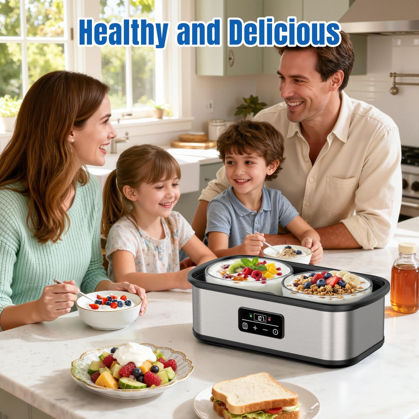 Adjustable Temp & Time Yogurt Maker with Auto Shut-Off, Constant Fermentation, with Two 1-Quart Glass Bowls for Homemade Probiotic Yogurt