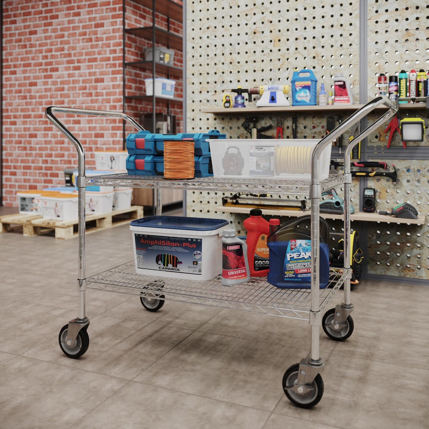 24" W x 36" L x 36" H Chrome Heavy Duty Utility Cart | 2-Tier | NSF Commercial Storage Rack Mobile Unit | Storage and Mobility Solution for Your Business