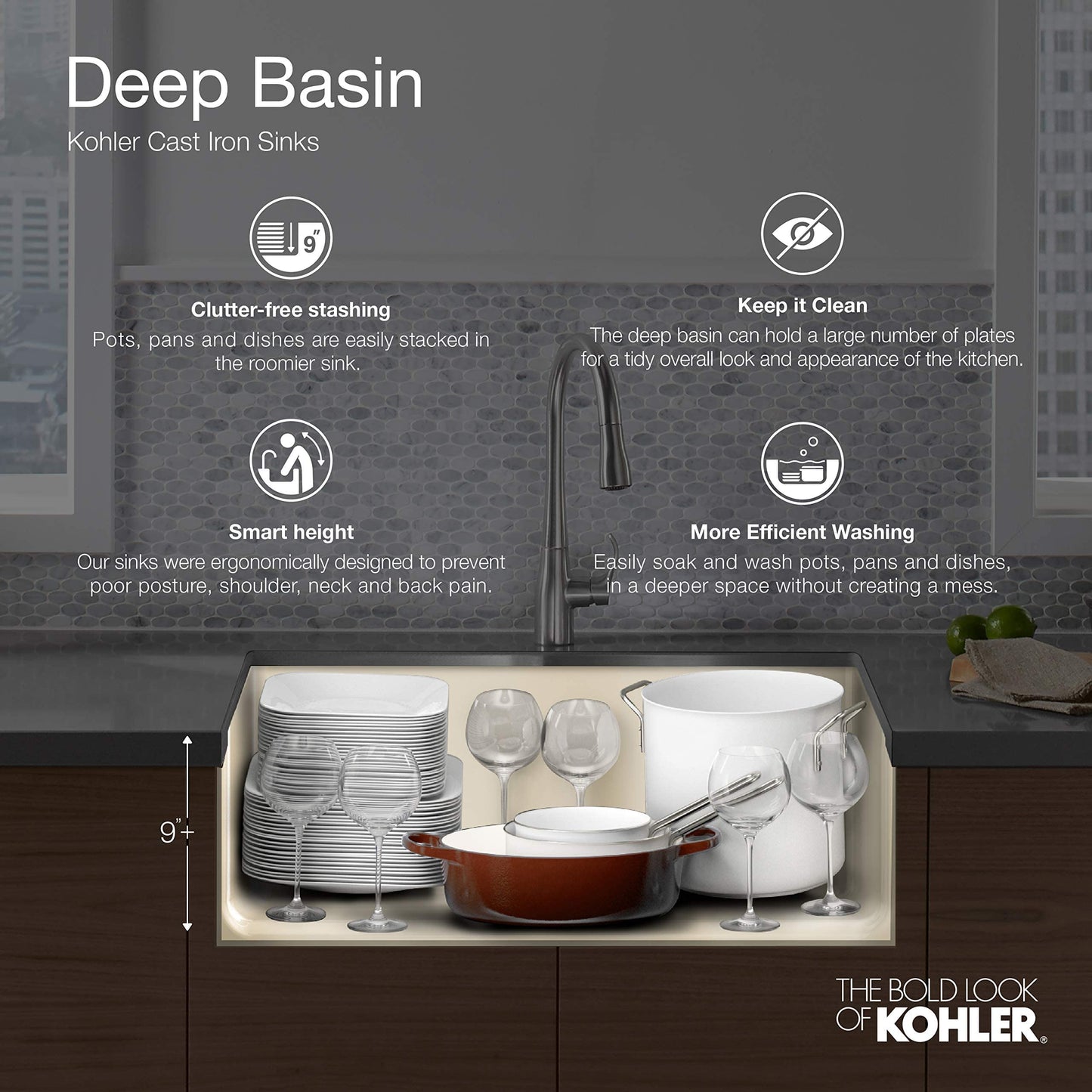 KOHLER Whitehaven® 35-3/4" Farmhouse Undermount Kitchen Sink, Single-Bowl Kitchen Sinks, Self-Trimming Tall Apron Front, K-6489-0, White