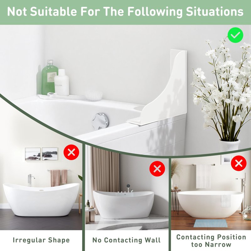 No-Adhesive 2-Pack All-Silicone Shower Splash Guard with Strong Suction Cups, Reusable Bath Tub Corner Water Blocker for Secure Seal&Easy Removal๏ผKeep Water in Shower or Bath, One-Piece Design, White