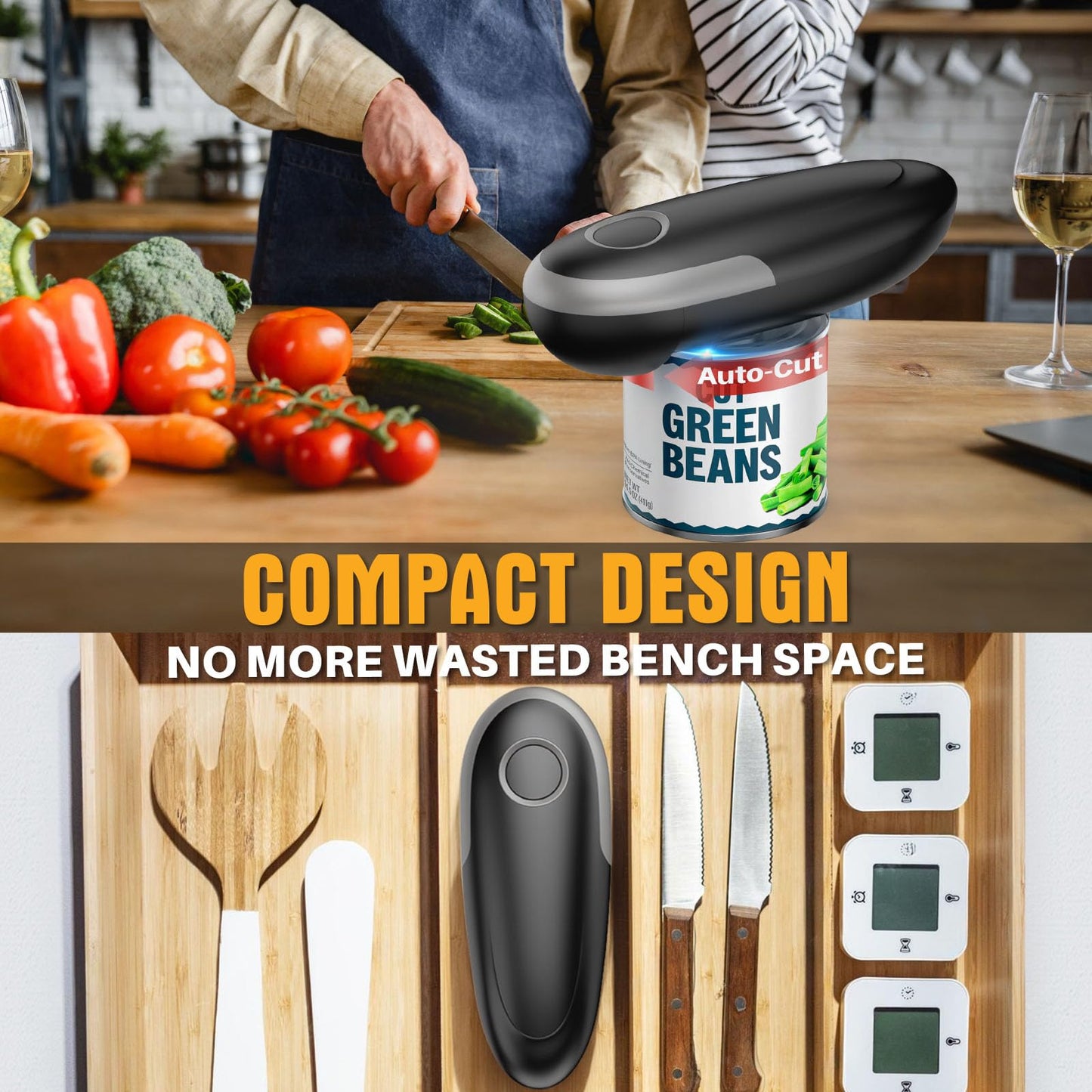 Electric Can Opener, One-Touch Automatic Can Opener for Seniors with Arthritis, Smooth Edge, Hands-Free, Battery Powered, Portable & Compact, Food Safe Electric Can Openers for Kitchen (Gray)