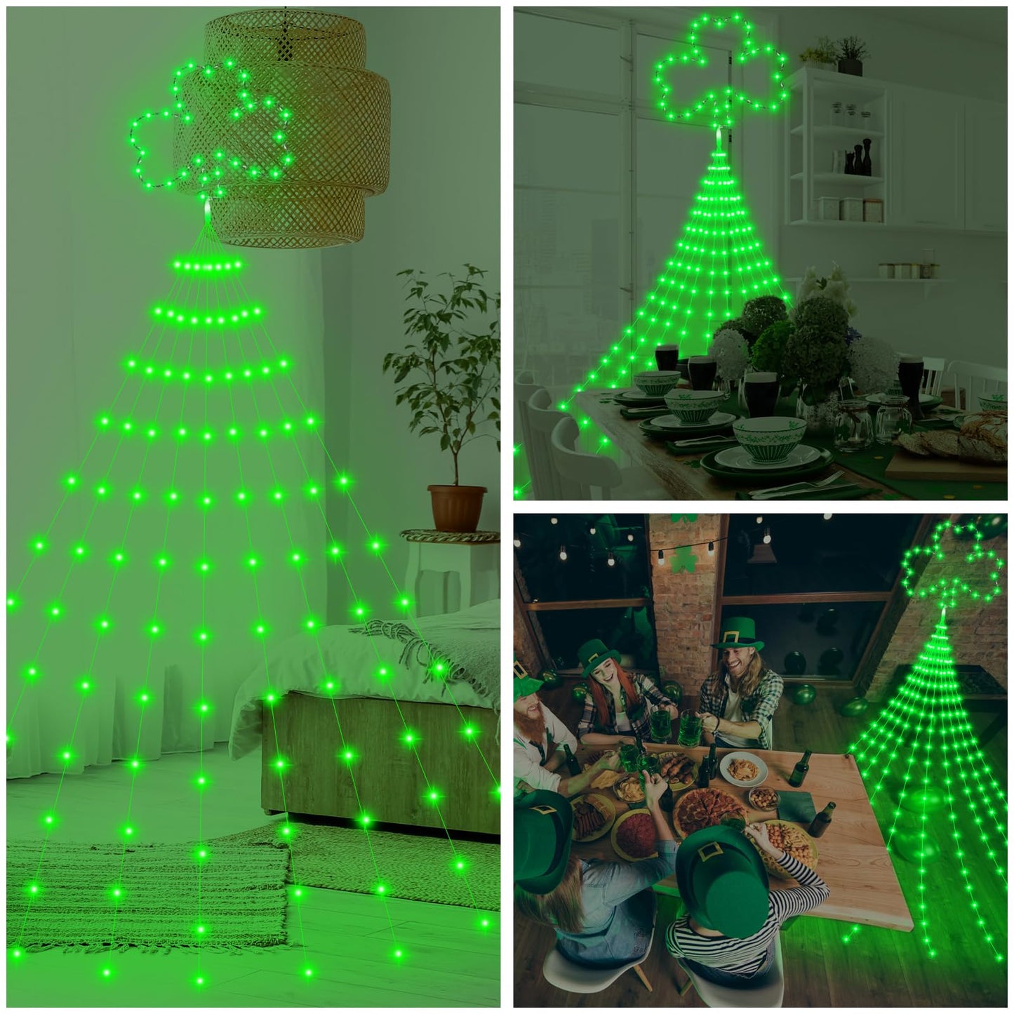 Baquler 15 ft St. Patrick's Day Decor Lights 438 LED 8 Modes Plug in Curtain Shamrock Lights String for Home Bedroom Indoor Outdoor Party Saint Patrick's Day Decor