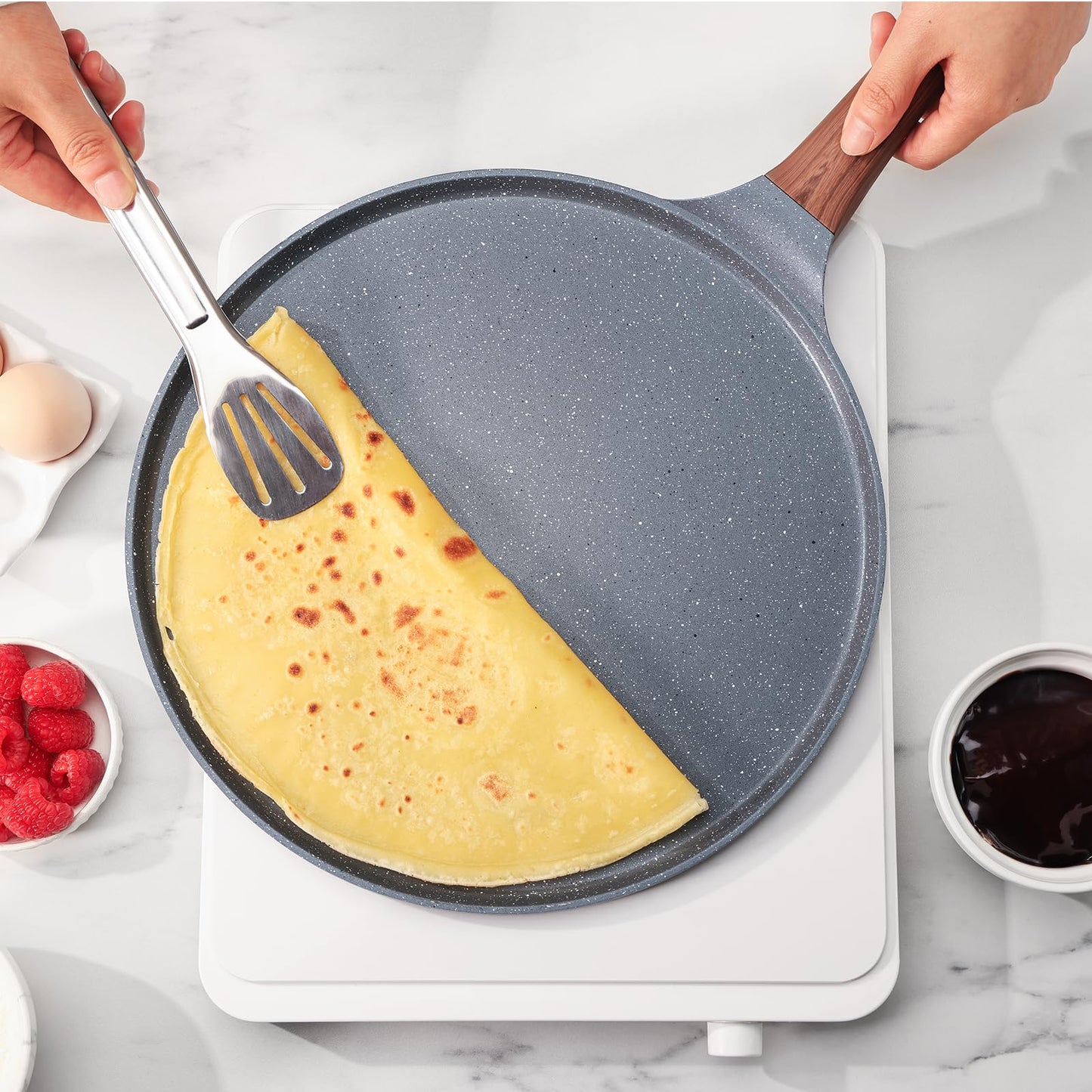 SENSARTE Nonstick Crepe Pan, Swiss Granite Coating Dosa Pan Pancake Flat Skillet Tawa Griddle 10-Inch with Stay-Cool Handle, Induction Compatible