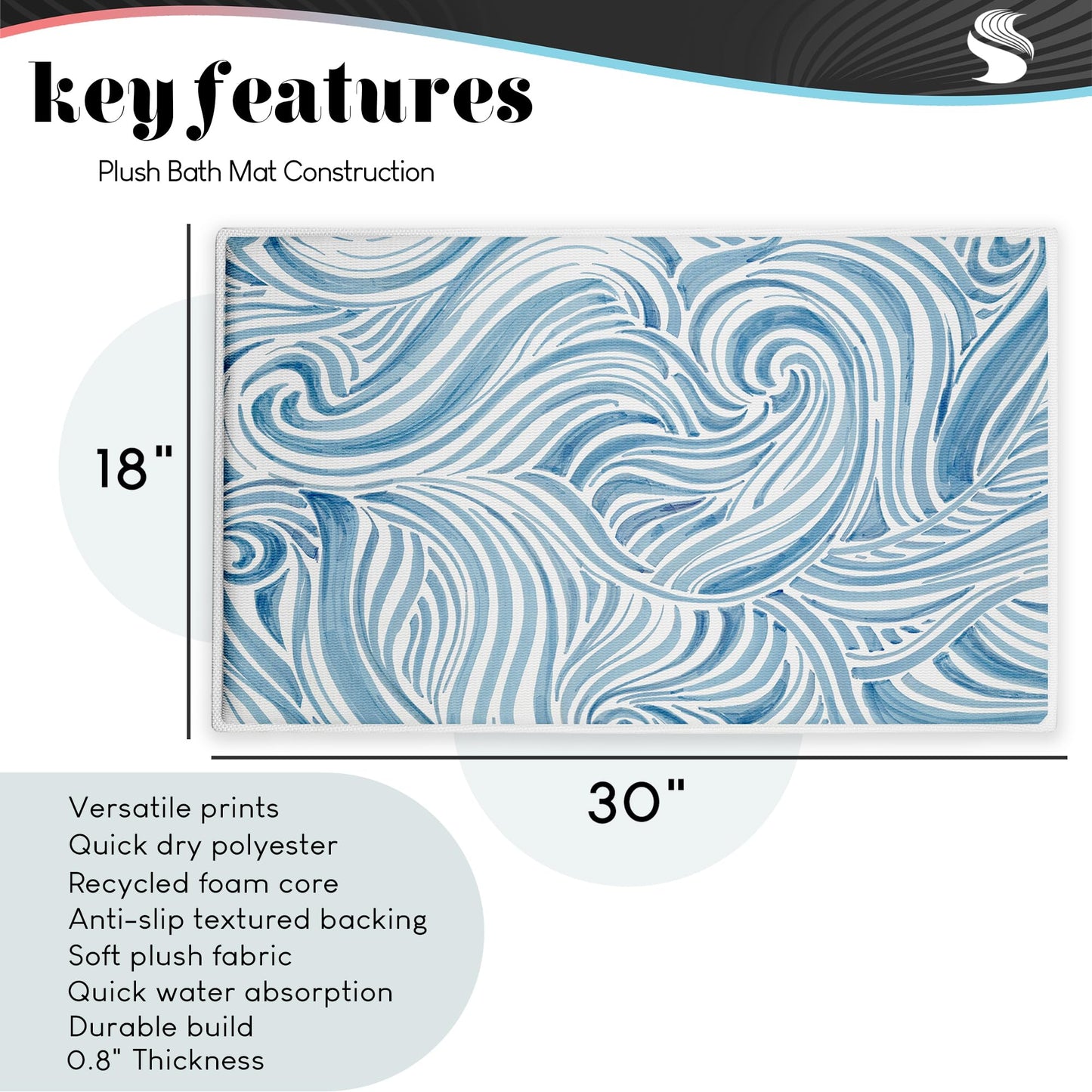 Stupell Industries Sweet Home Mosaic Pattern Plush Bathroom Mat & Bath Rug, Soft Quick-Dry Non-Slip Bathroom Rug with Recycled Foam Cushion, Geometric Tile Pattern Design by Elizabeth Medley, 18"x30"